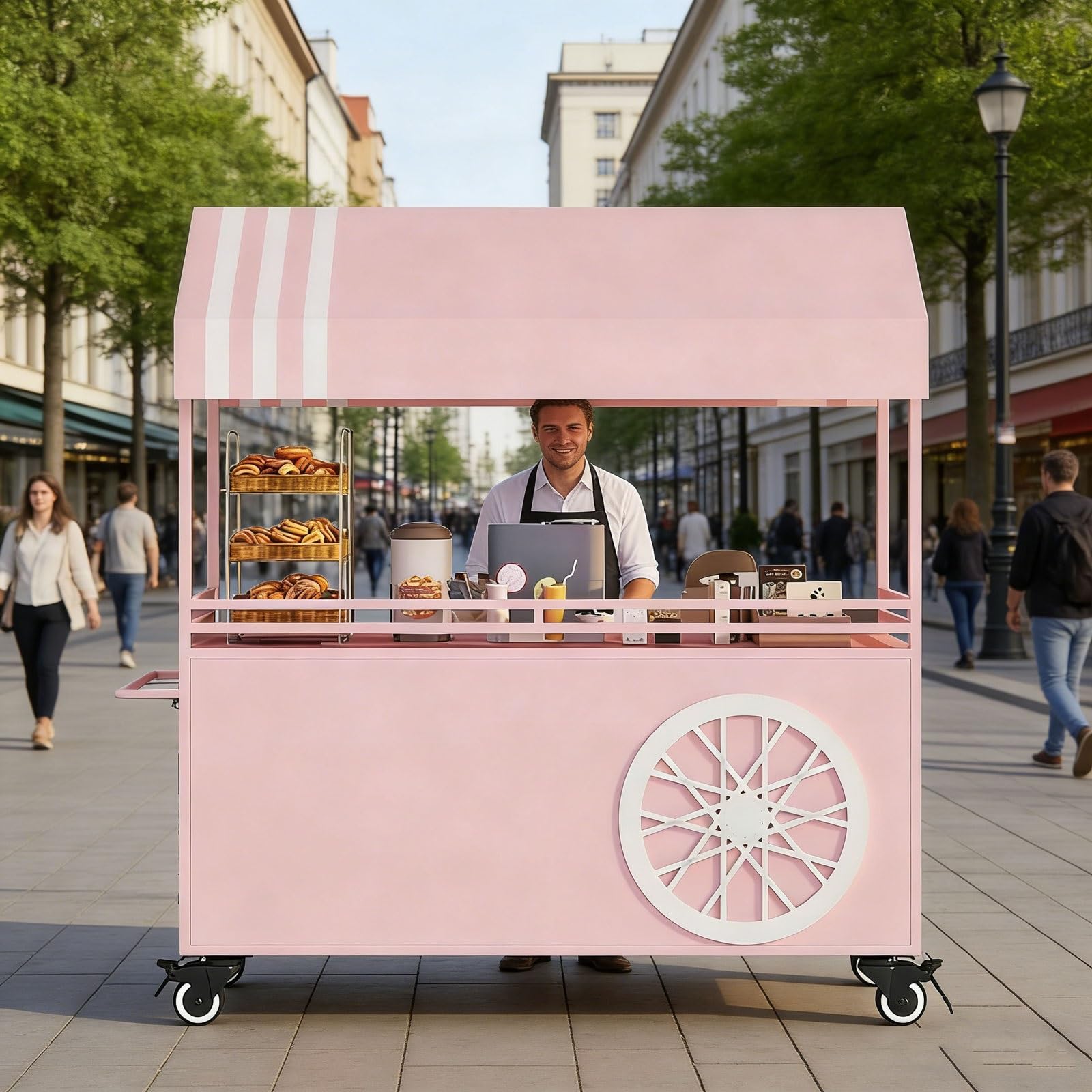 Carrello portatile per alimenti con tettuccio con ruote bloccabili, supporto per mercati ed eventi all'aperto (120 cm) perfetto per cibo e catering