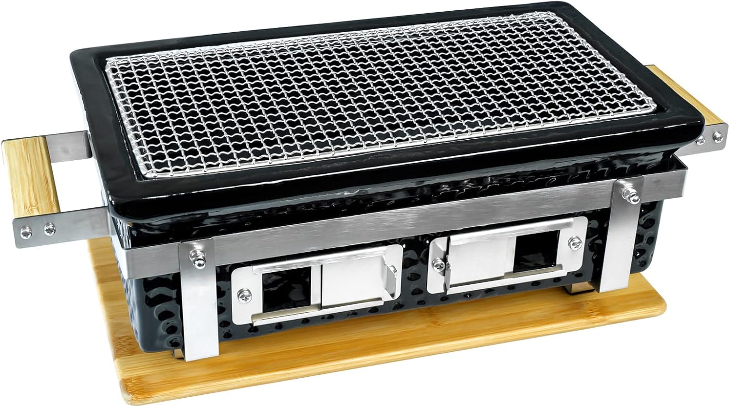 Japanese BBQ Ceramic Grill For Camping, Charcoal Barbecue Black Stone Portable Indoor Cooking Smokless Stove, Stainless Steel Mesh Yakitori Oven, Korean BBQ for Garden, Patio and Beach