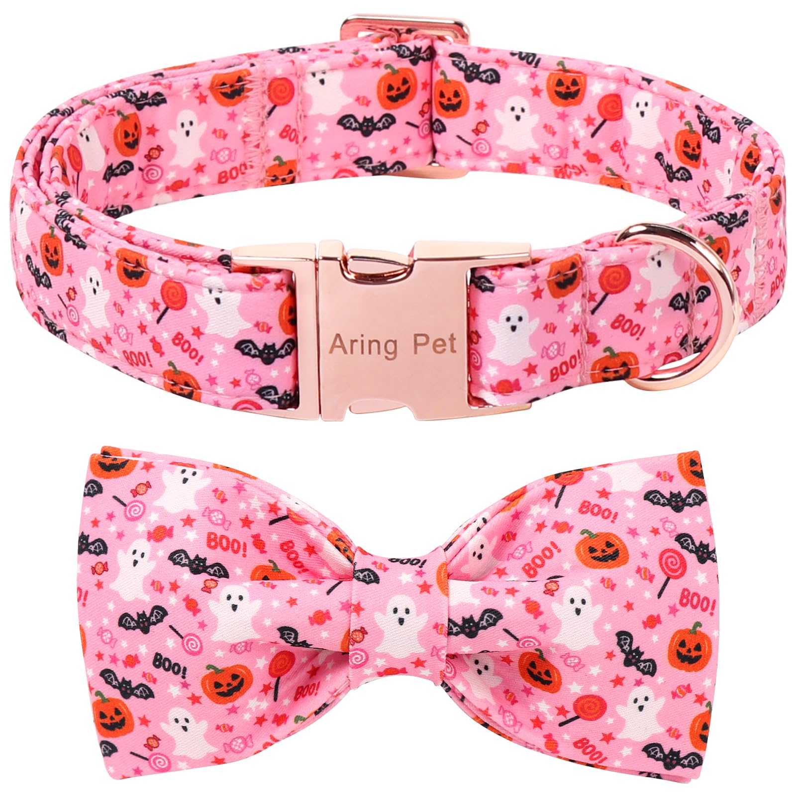 ARING PET Halloween Dog Collar with Bow for Small Medium Large Dogs-Pink XS