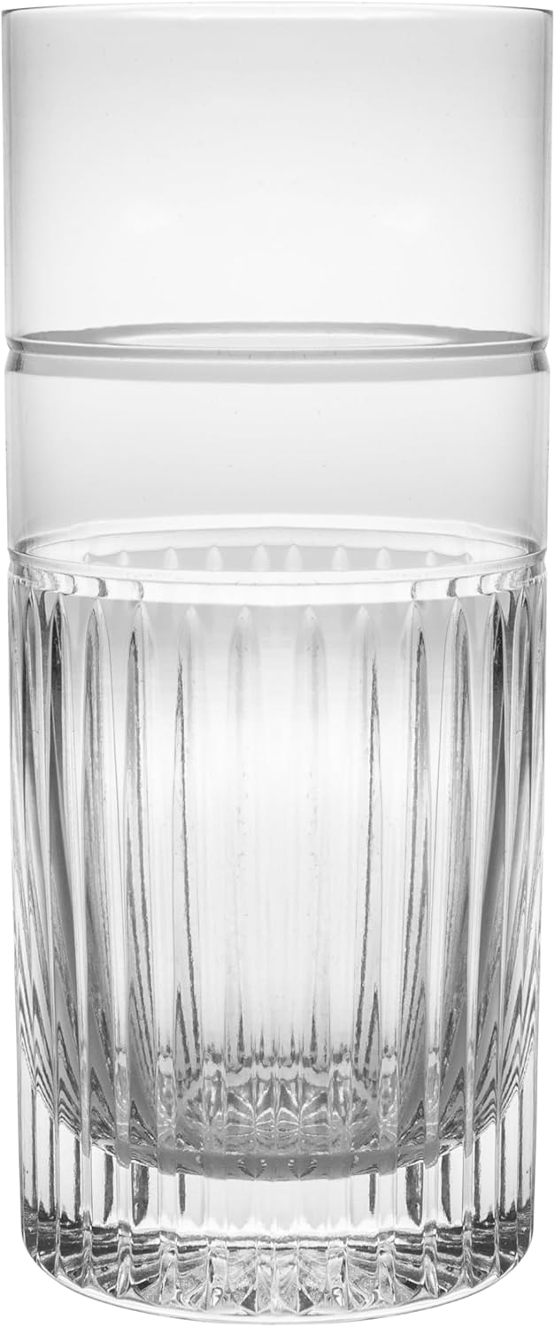 Barski Highball Tumbler - Glass - Set of 6 HB Glasses - Hiball - Hand Cut Crystal - Etch Designed - Drinking Tumblers for Water - Juice - Wine - Beer and Cocktails - 14.5oz Made in Europe