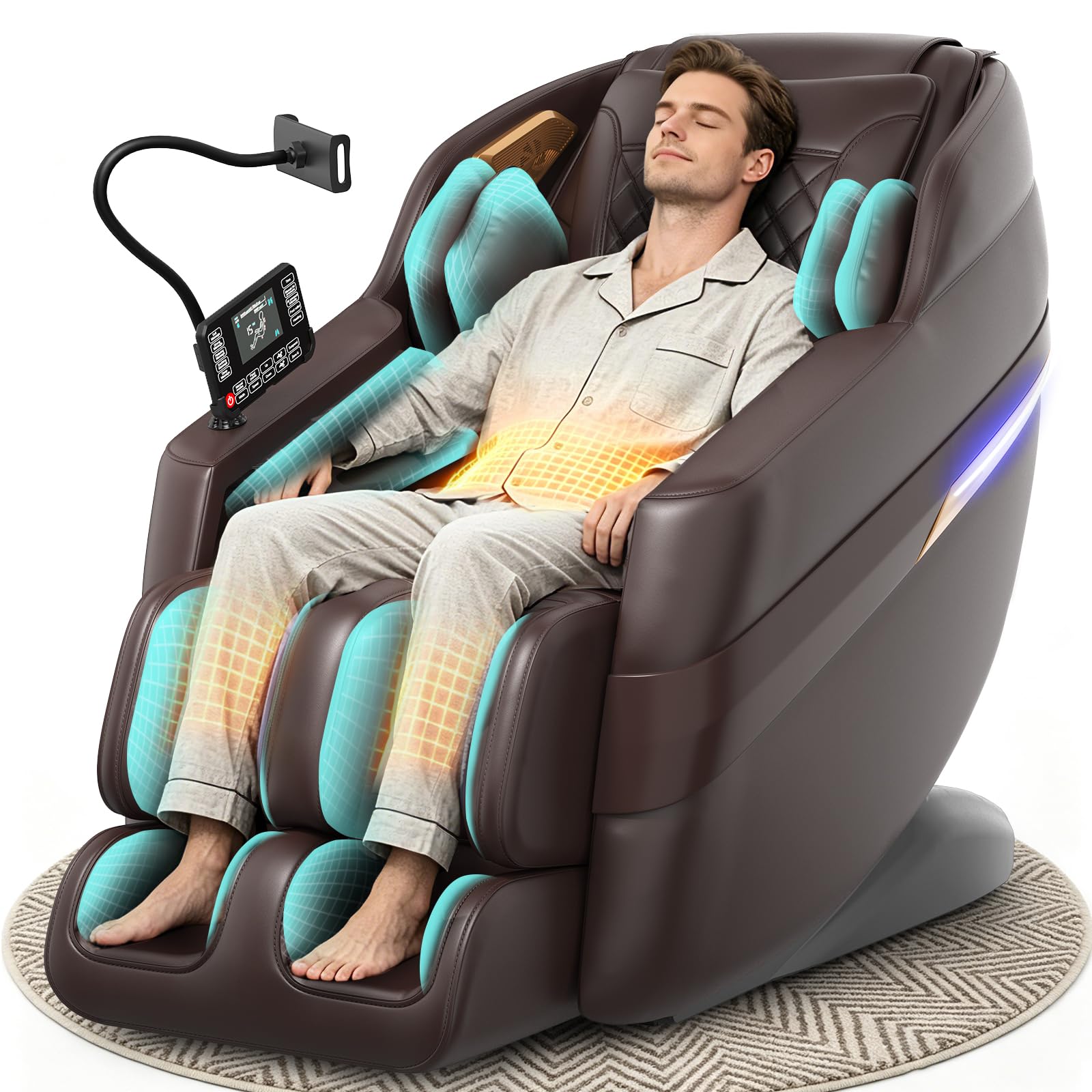 Gegcucey 3D SL-Track-Massagesessel, Ganzkörper-Massagesessel mit 8 Luftkammern, Heizfunktion für Beine und Taille, Fußrollenmassage, KI-Sprachsteuerung und Bluetooth-Lautsprecher, Zero-Gravity-Modus