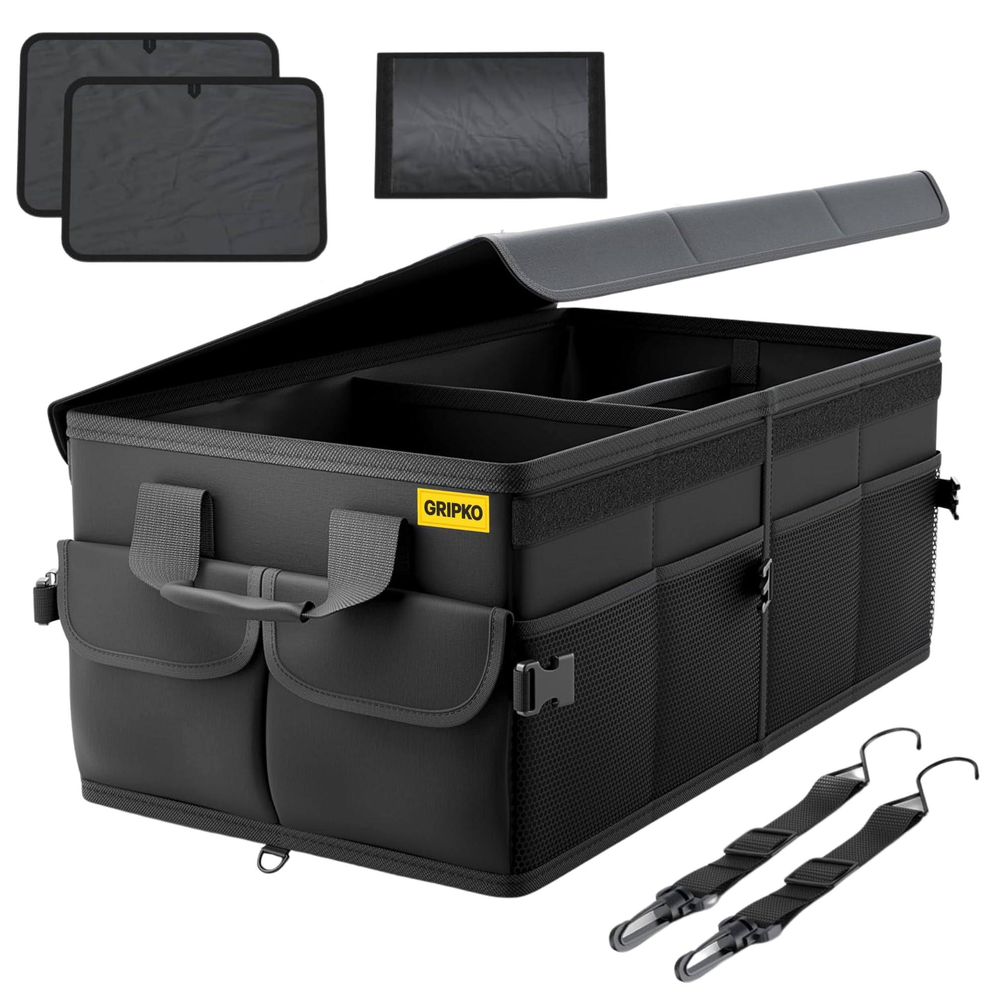 Rangement coffre de voiture 50L Organisateur coffre voiture pliable, base antidérapante et parois renforcées - Accessoires auto utiles pour voyages, camping et usage quotidien