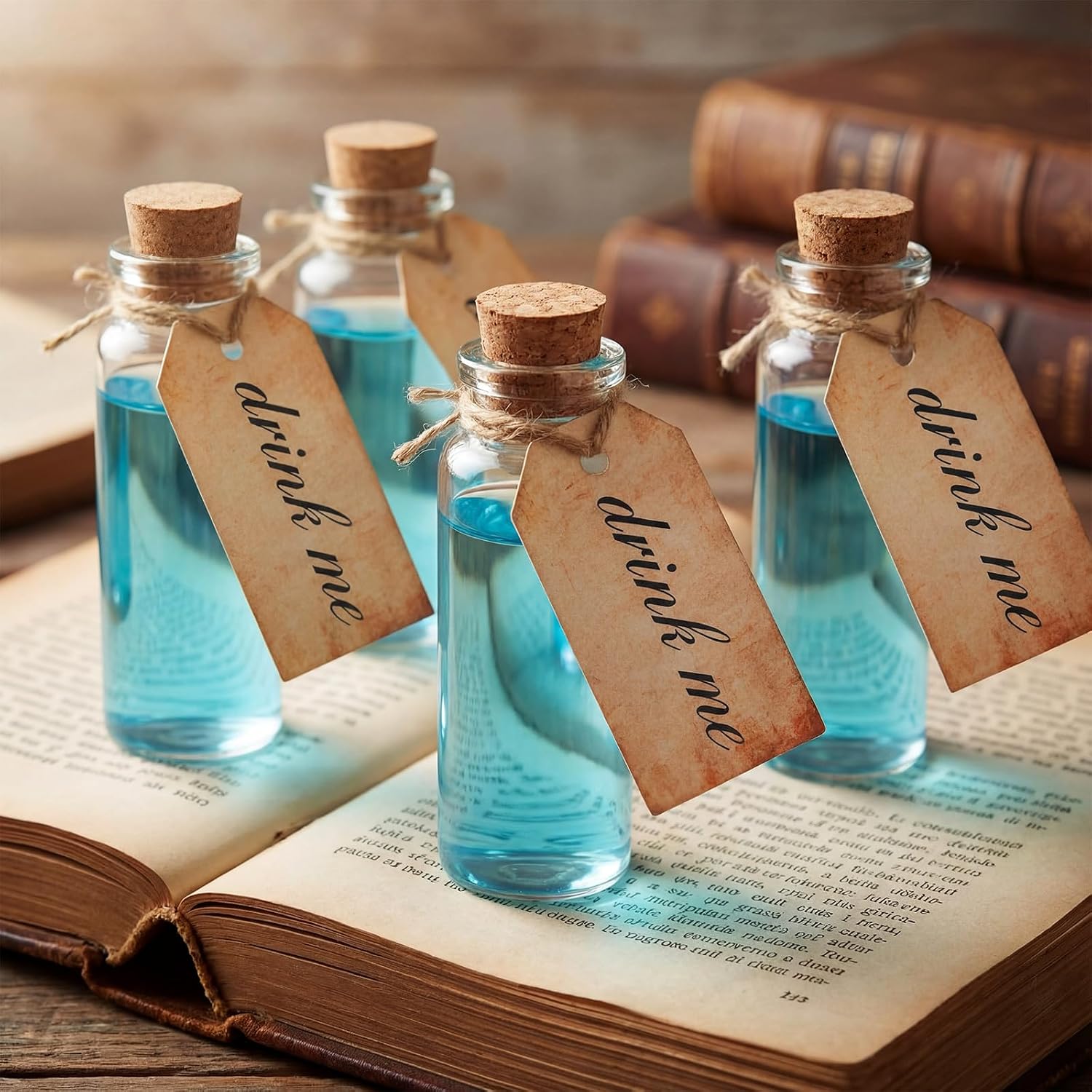 24 Set Small Glass Bottles with Wood Cork Lids