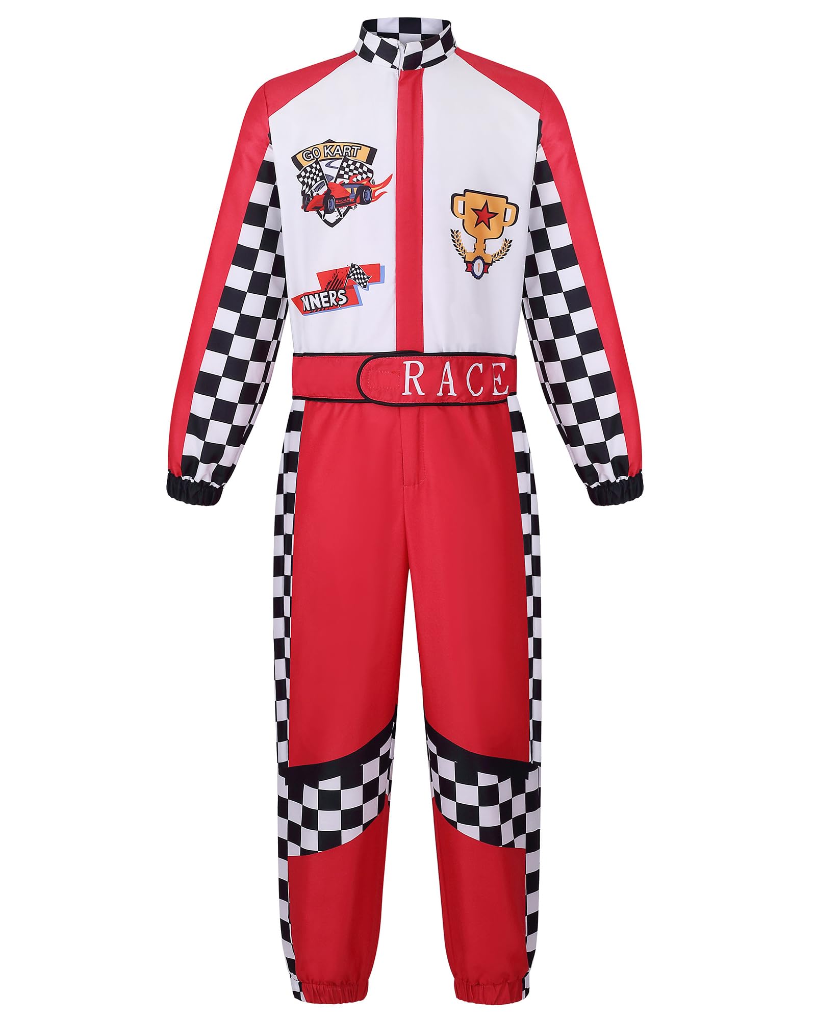 maxToonrain Deluxe Racing Driver Costume with Hat Kids F1 Driver Outfit for Halloween Role Play Christmas World Book Day (Red & White,7-8 Year) - Image 2