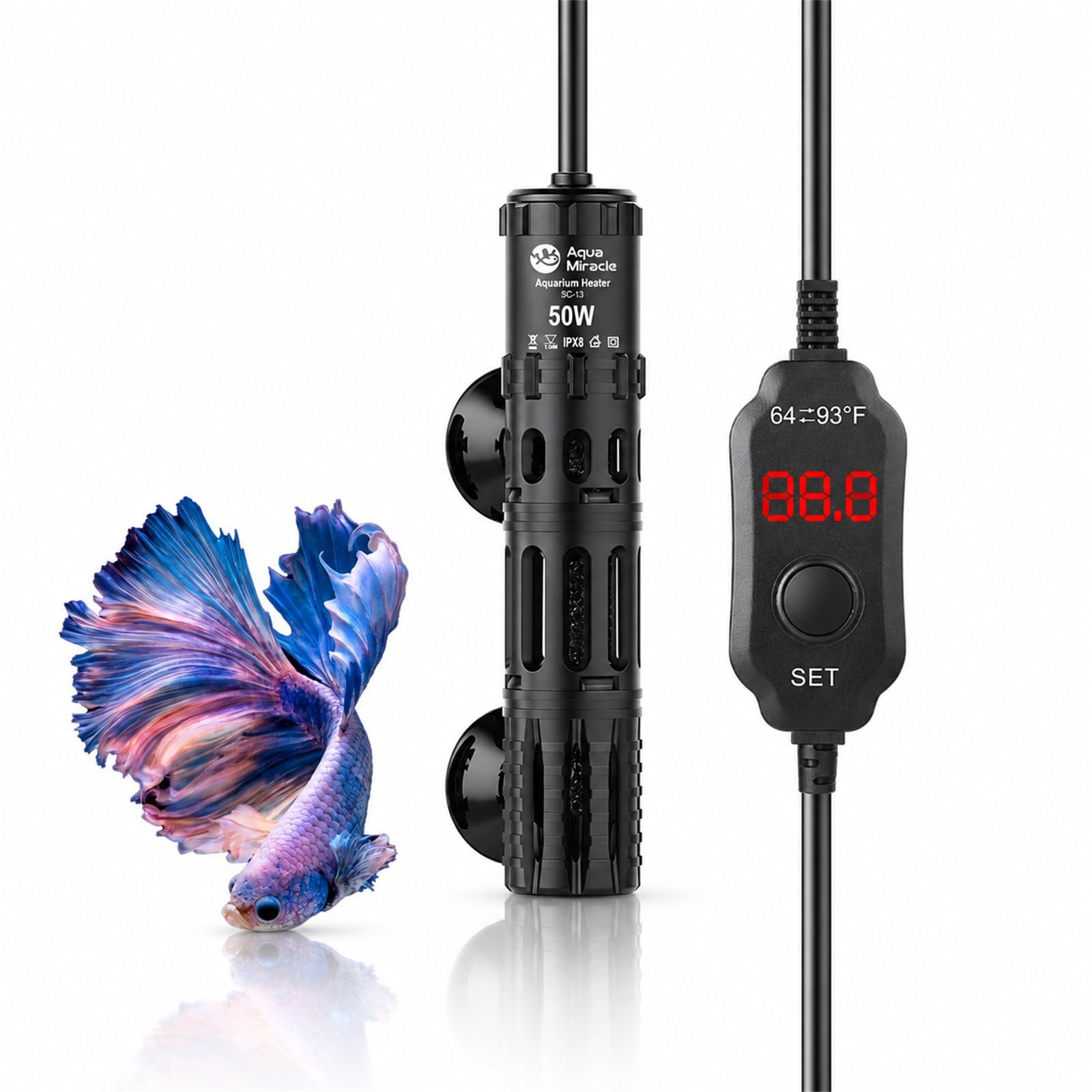 AquaMiracle Aquarium Heater Dry-Run Auto Power-Off &amp; Overheat Protection