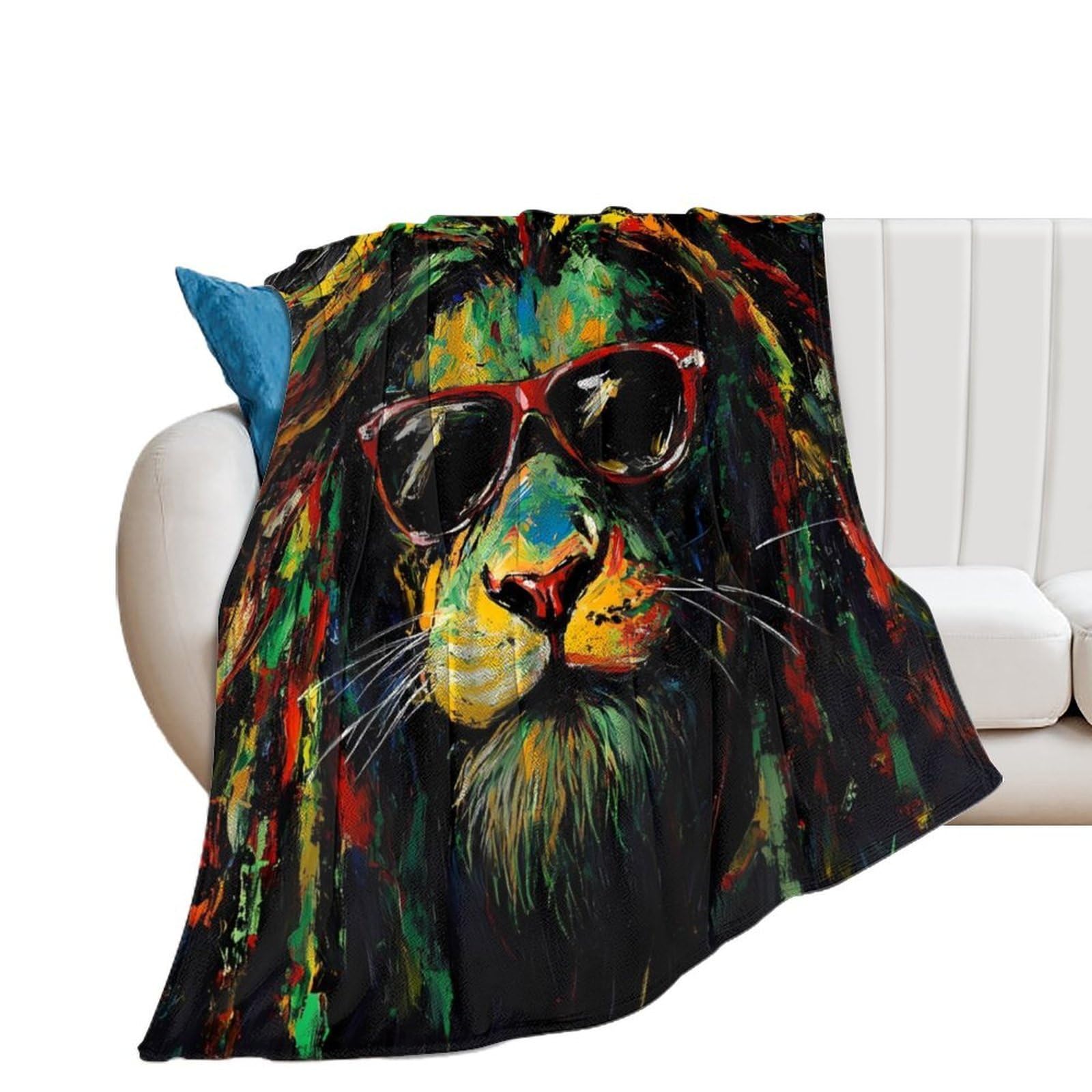 Jamaica Rasta Lion Throw Blanket Lightweight Summer Blankets for Bed Sofa Camping Travel