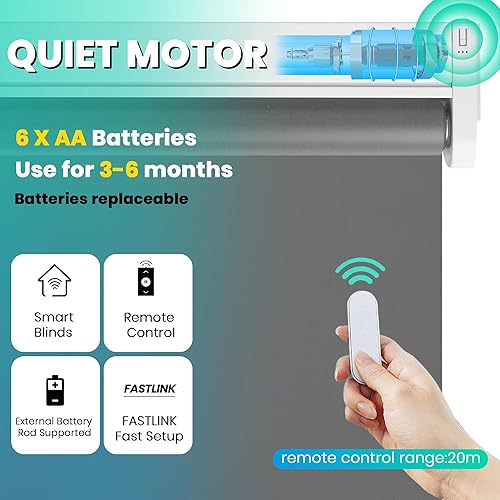 Miniatura 2 de Allesin Persianas enrollables motorizadas con control remoto para ventanas, persiana enrollable inteligente, eléctrica a pilas (gris oscuro, 34