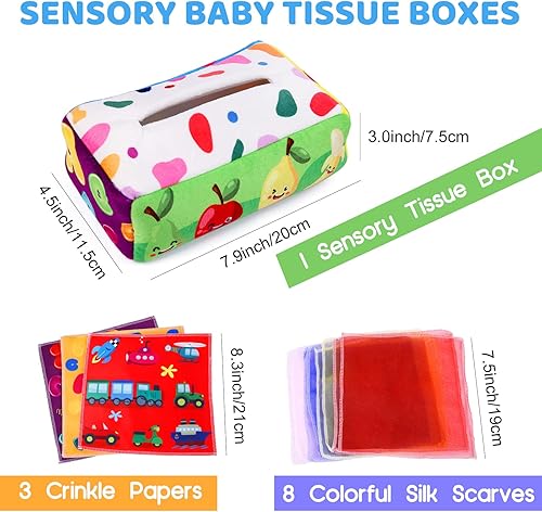 Miniatura 7 de YOGINGO Juguetes para bebés de 6 a 12 meses  Caja de pañuelos Montessori para bebés de 6 a 12 meses, suave relleno de alto contraste, juguetes