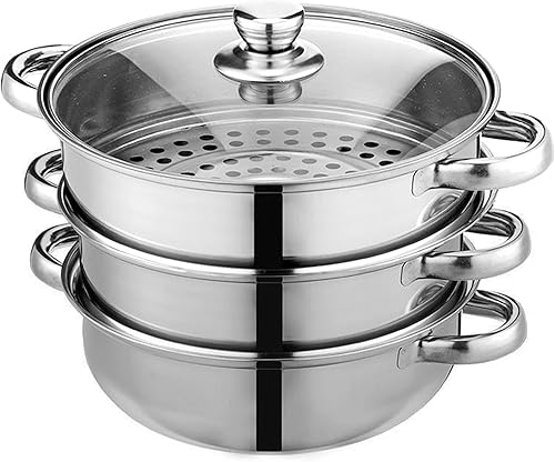 Olla de vapor para cocinar acero inoxidable de 11 pulgadas, 3 niveles, multiusos, de acero inoxidable 188, utensilios de cocina con tapa para