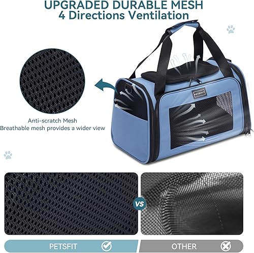 Vista 43 de PETSFIT Transportador de mascotas, transportador de perros aprobado por aerolíneas, plegable de lados suaves, aprobado por la TSA para gatos Azul