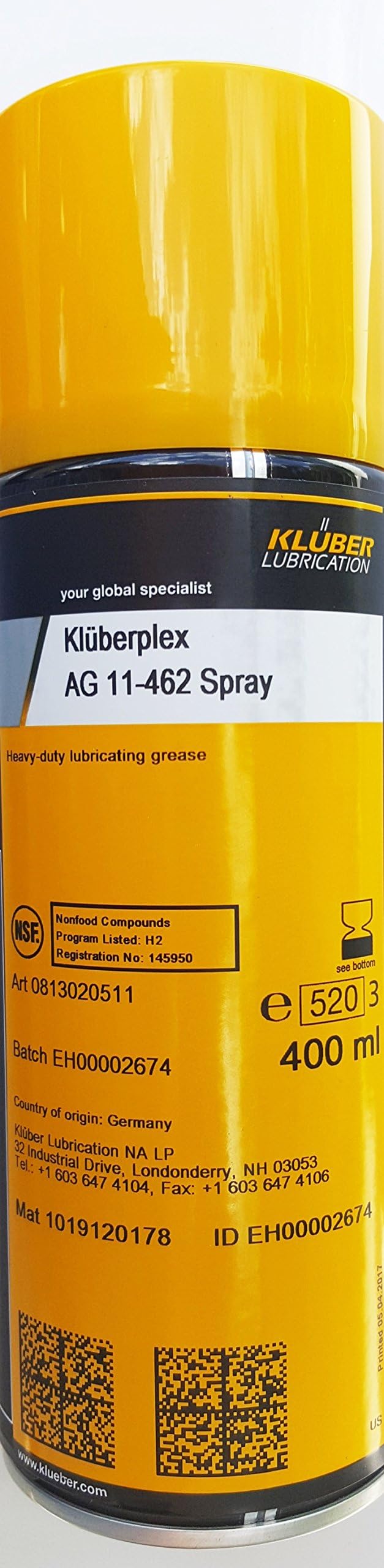 Lubrication Kluberplex AG 11-462 Spray for Marine Application-Wind Power Stations Subject to Salt Water-Open Gears-Steel Cables of Winches or Cranes 400 ml Can