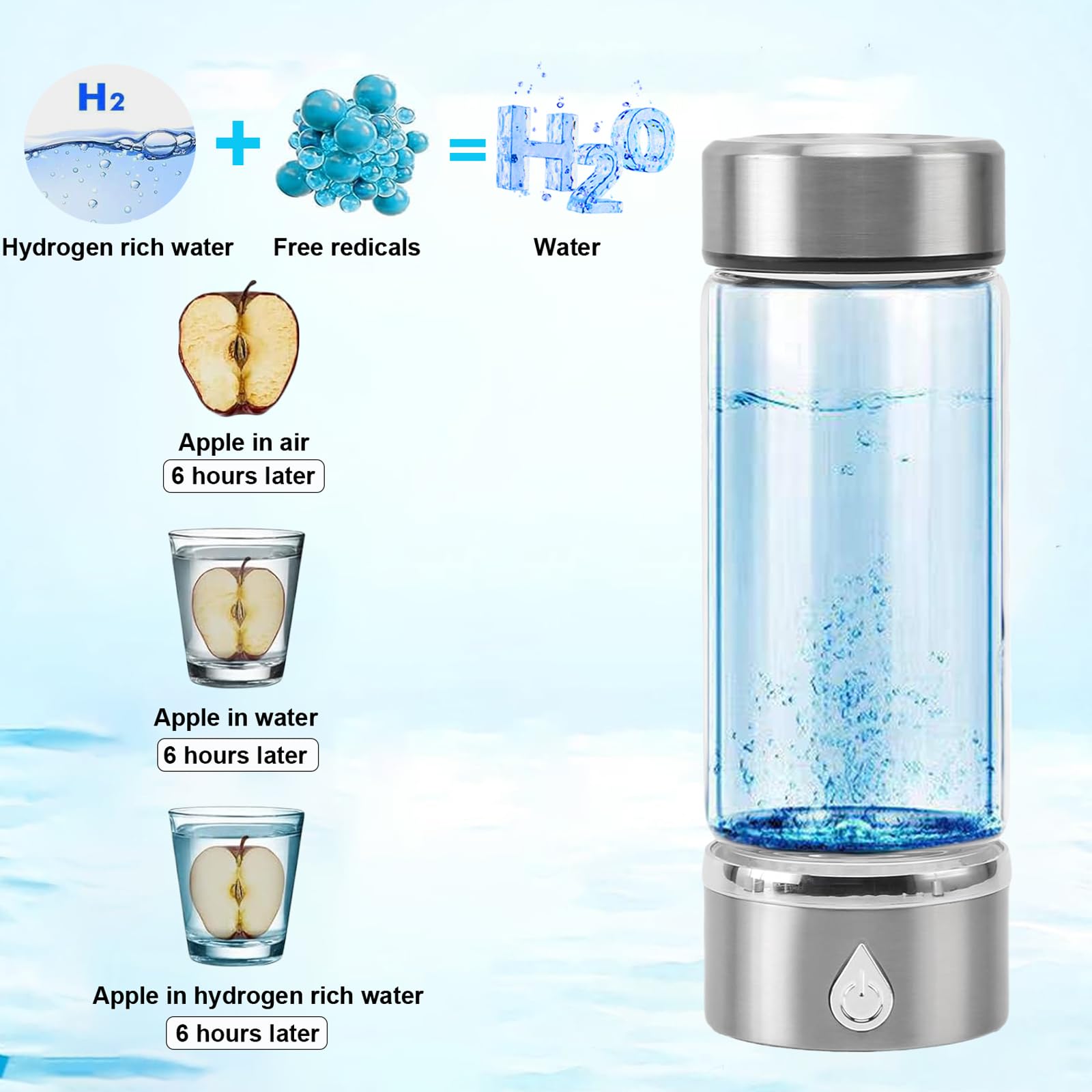 Botella de Agua de Hidrógeno de 420ml, Generador Portátil de Botella de Agua de Hidrógeno Botella de Agua Rica en Hidrógeno Jarra Ionizadora de Agua para Beber Diariamente