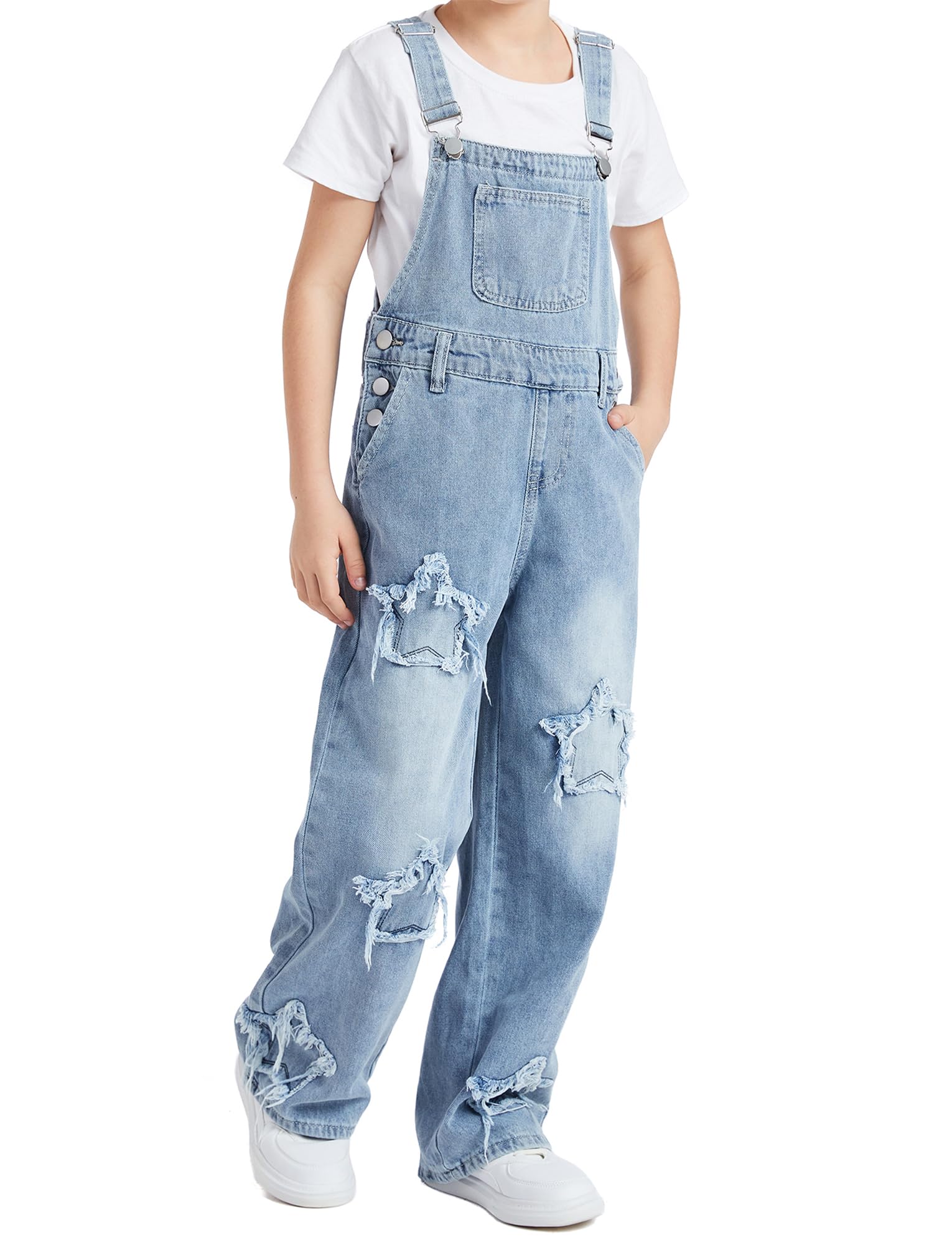 Maeau Latzhose Denim für Kinder Mädchen 7-12 Jahre Jeans mit Weitem Bein Mode Jumpsuit Baggy Gerades Bein Overall Loose Fit Jeanshose Elastischer Bund Komfortabel Weich