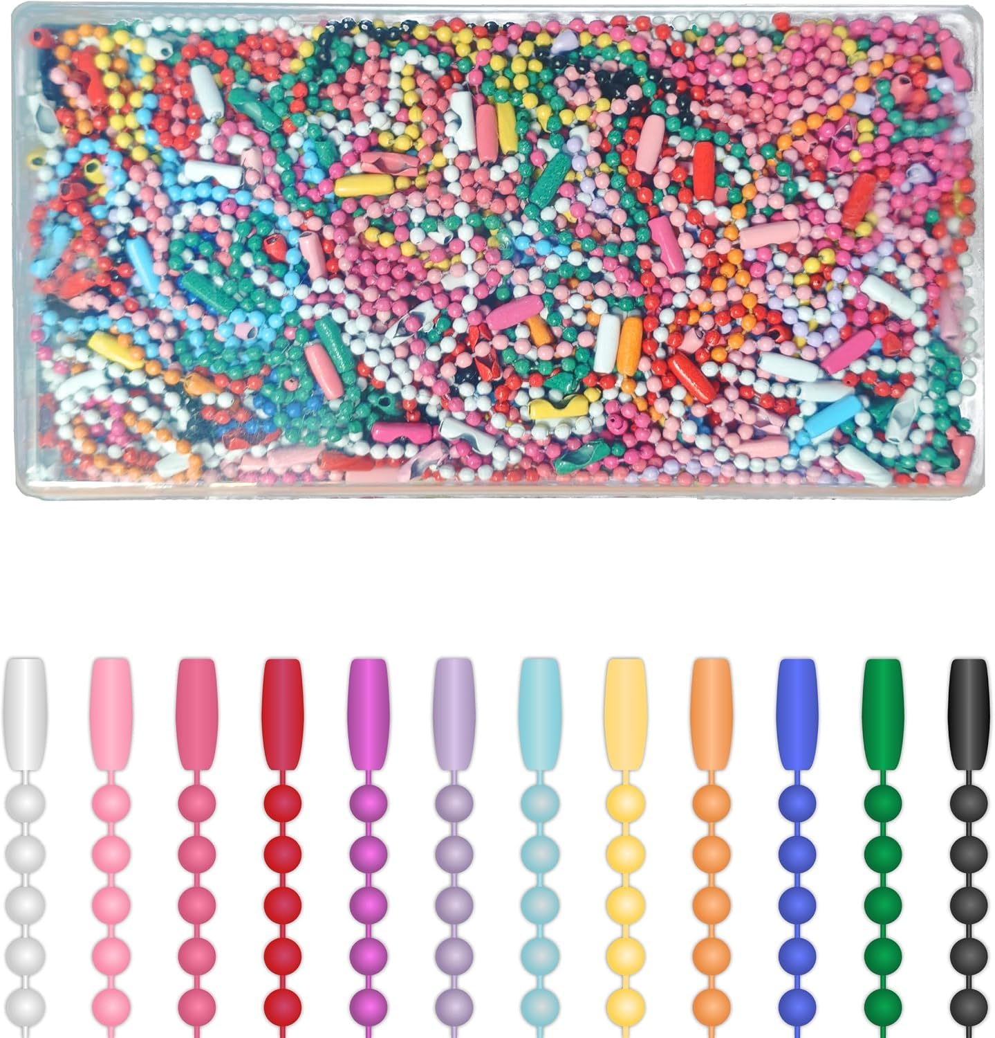 300 Pcs Metal Ball Chain Keychains with Connectors, 12 cm, Storage Box