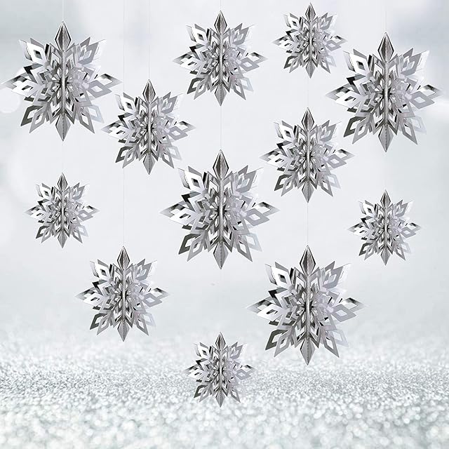 Apragaz 12PCS Christmas Decorations Ceiling, 3D Snowflake Hanging Pendant with String, Hanging Christmas Decorations, Ceiling Decorations for Christmas Winter Holiday New Year Party(25cm, 20cm, 15cm)