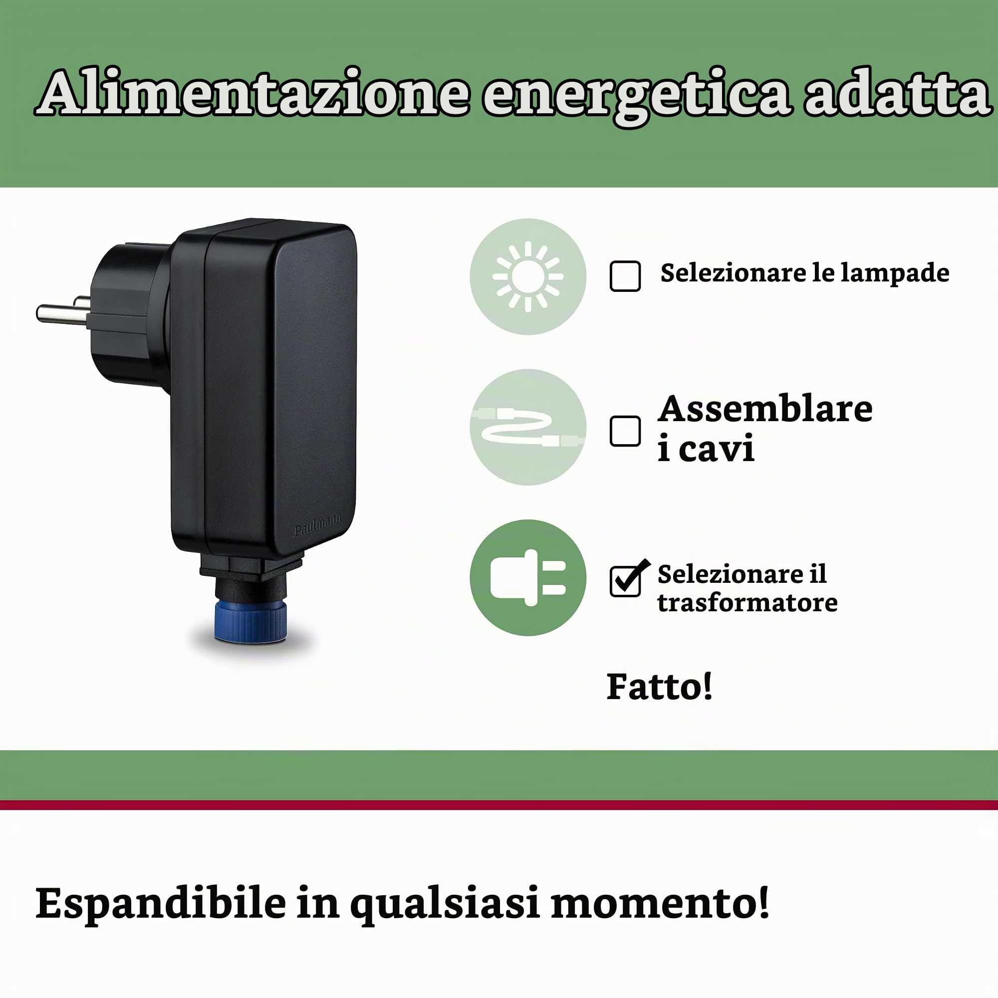 Paulmann 98848 Outdoor Plug & Shine Ip44 230/24 V Dc Nero Plastica 988.48 Trasformatore Esterno Luci Power Supply, Plastica, 21 W, 5 x 3 x 10.4 cm