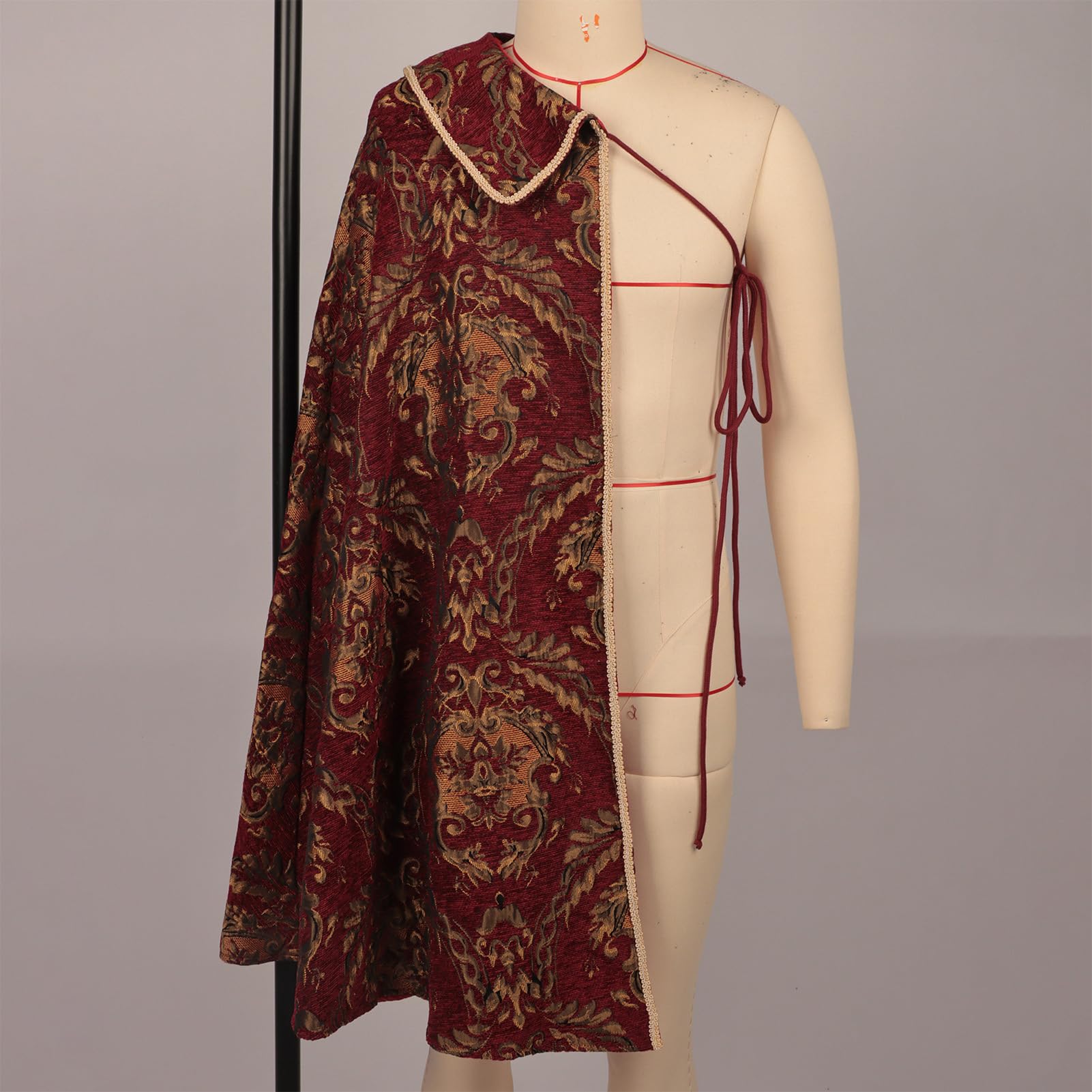 Cape médiévale pour homme | Châle demi-épaule avec motif brocart | Cape pour homme, pour performance théâtrale, Halloween, festival, cosplay, jeu de rôle