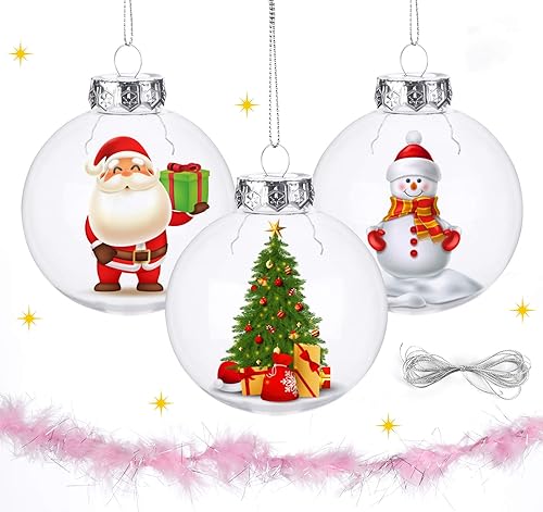 Lemonfilter 12 bolas de adornos de Navidad transparentes de 3.2 pulgadas, adornos de plástico transparente para manualidades, adornos de Navidad