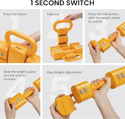Miniatura 5 de Juego de mancuernas y pesas rusas ajustables 2 en 1, 4 niveles de peso de cambio rápido (2.2 3.3 4.4 5.5 libras), para mujeres, entrenamiento de