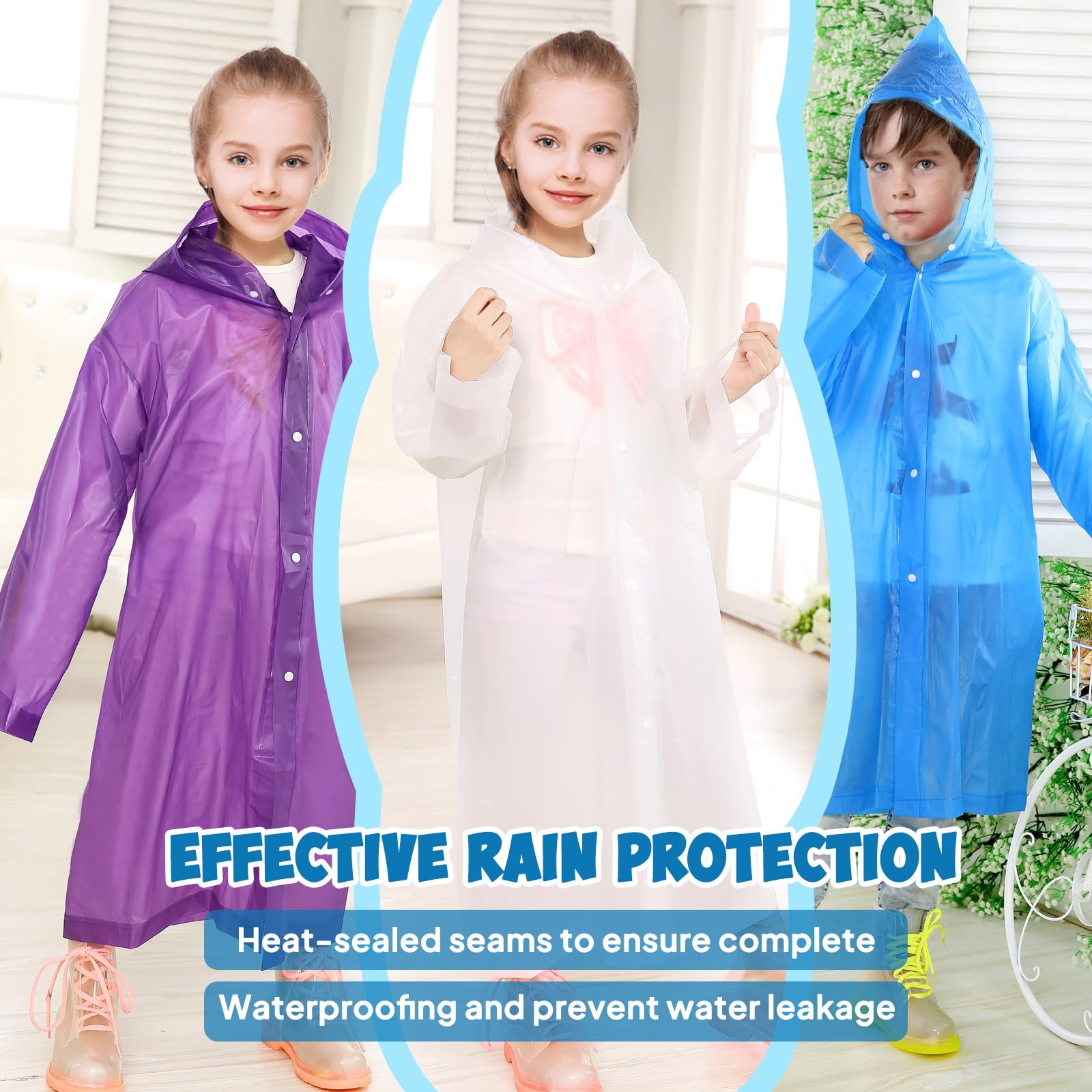 ANYOO Poncho de lluvia para niños con capucha, impermeable, ligero, reutilizable, para niños y niñas, para viajes de al aire libre, 110-150