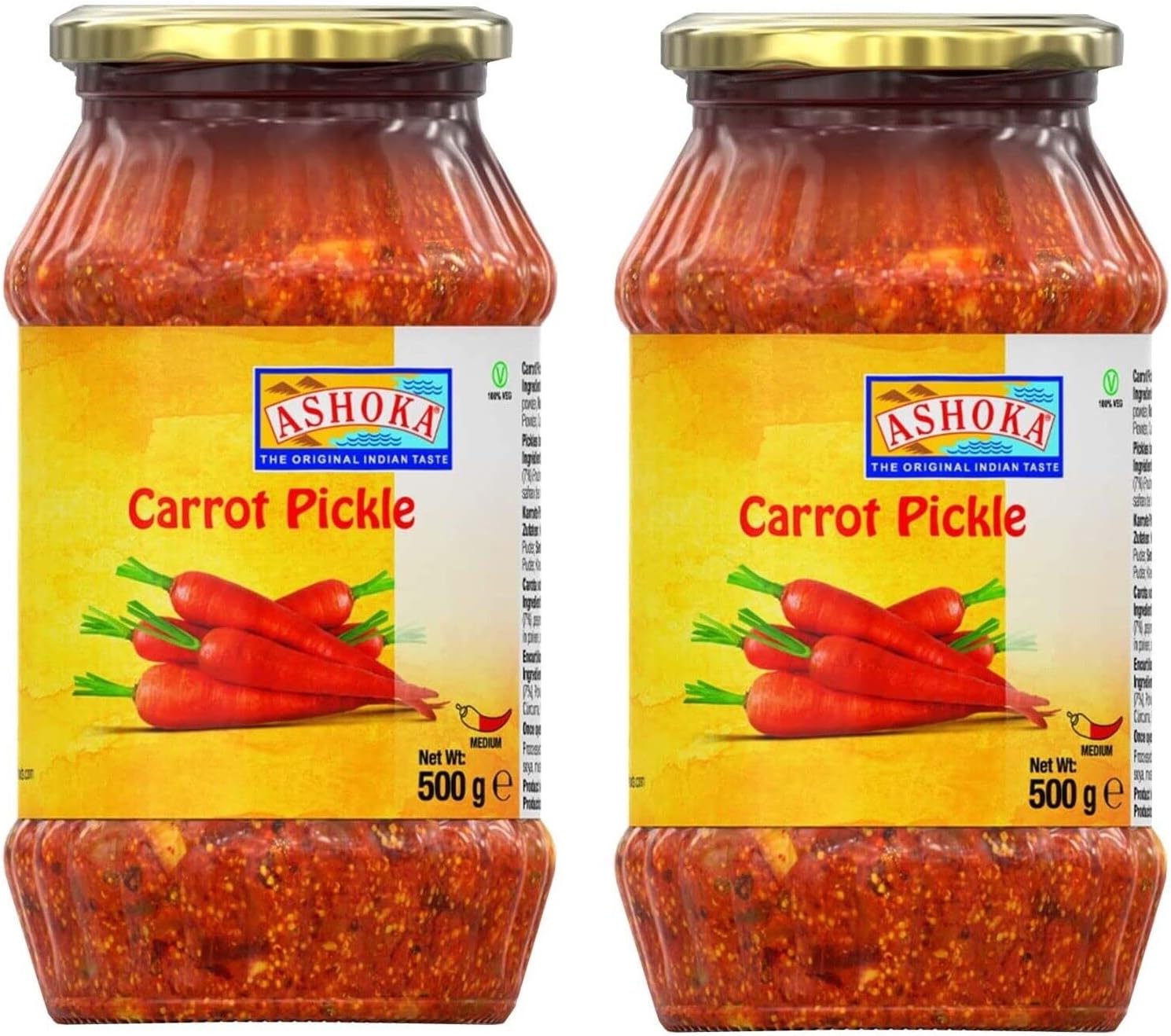 Carrot Pickle 500g (Pack of 2) - Perfect as a Side Condiment for Any Indian Dish - Eaten With Indian Dinner or With Indian Breakfast