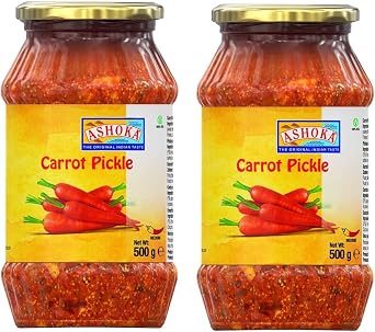 Ashoka Carrot Pickle 500g Pack of 2 - Perfect as a Side Condiment for Any Indian Dish - Eaten With Indian Dinner or With Indian Breakfast