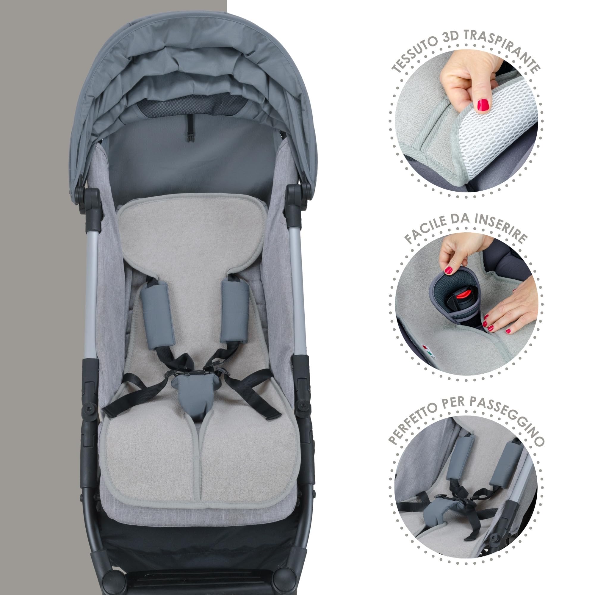 Babysanity® Copripasseggino Universale Estivo AIR MESH 3D Certificato Oeko Tex con Copri Seduta Traspirante Rinfrescante e Antibatterico -MADE IN ITALY-