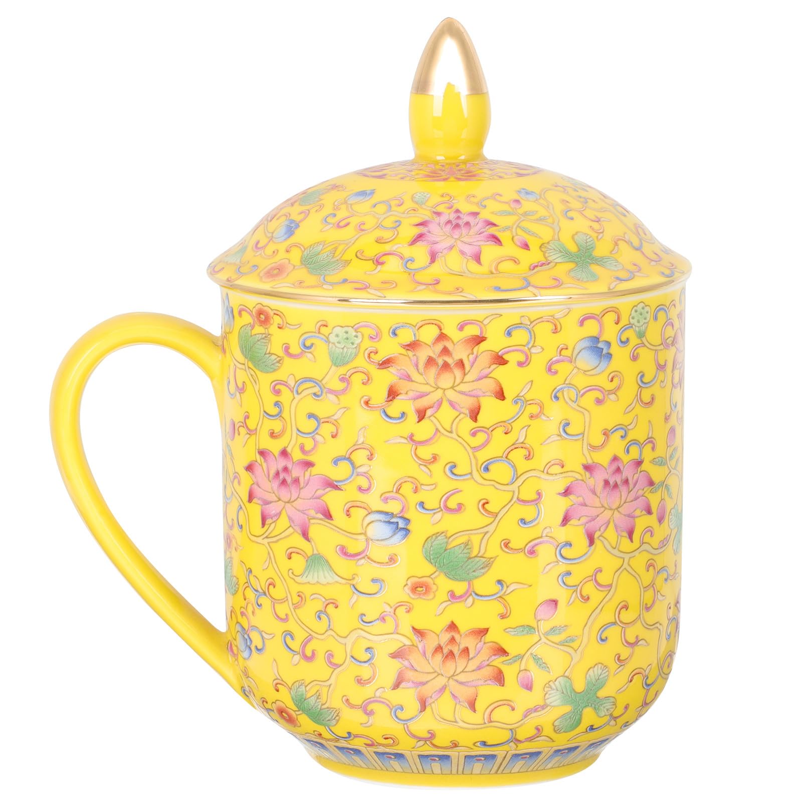 jojofuny Chinesische Keramik Teetasse mit Deckel und Teesieb Emaillierte Retro Teetasse für Losen Tee Mehrzweck Teebecher für Zuhause und Büro