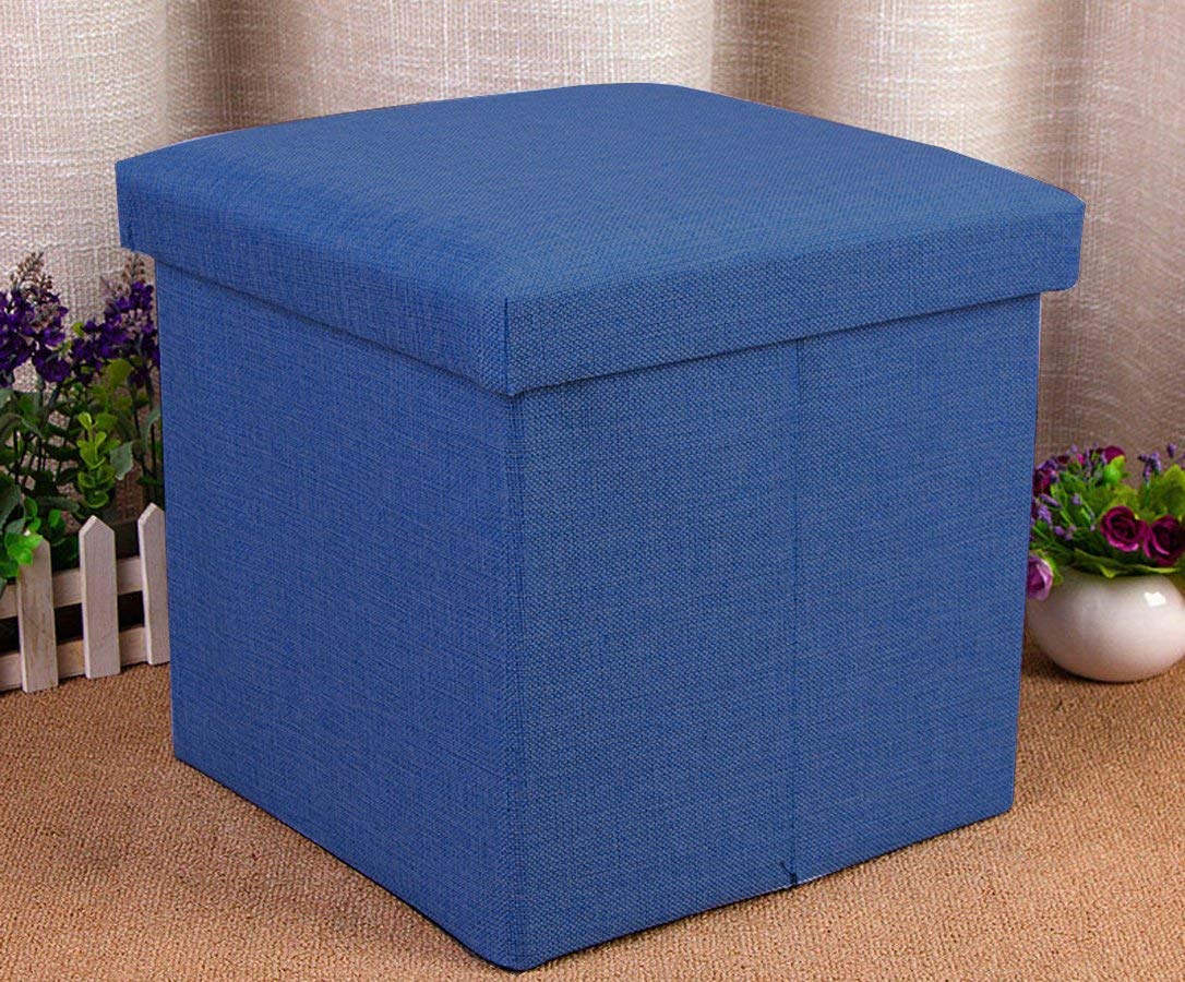 ASUVI Storage Ottoman Cube, Linen Small Coffee Table, Foot Rest Stool Seat, Folding Toys Chest Collapsible for Kids (Blue)-image-36