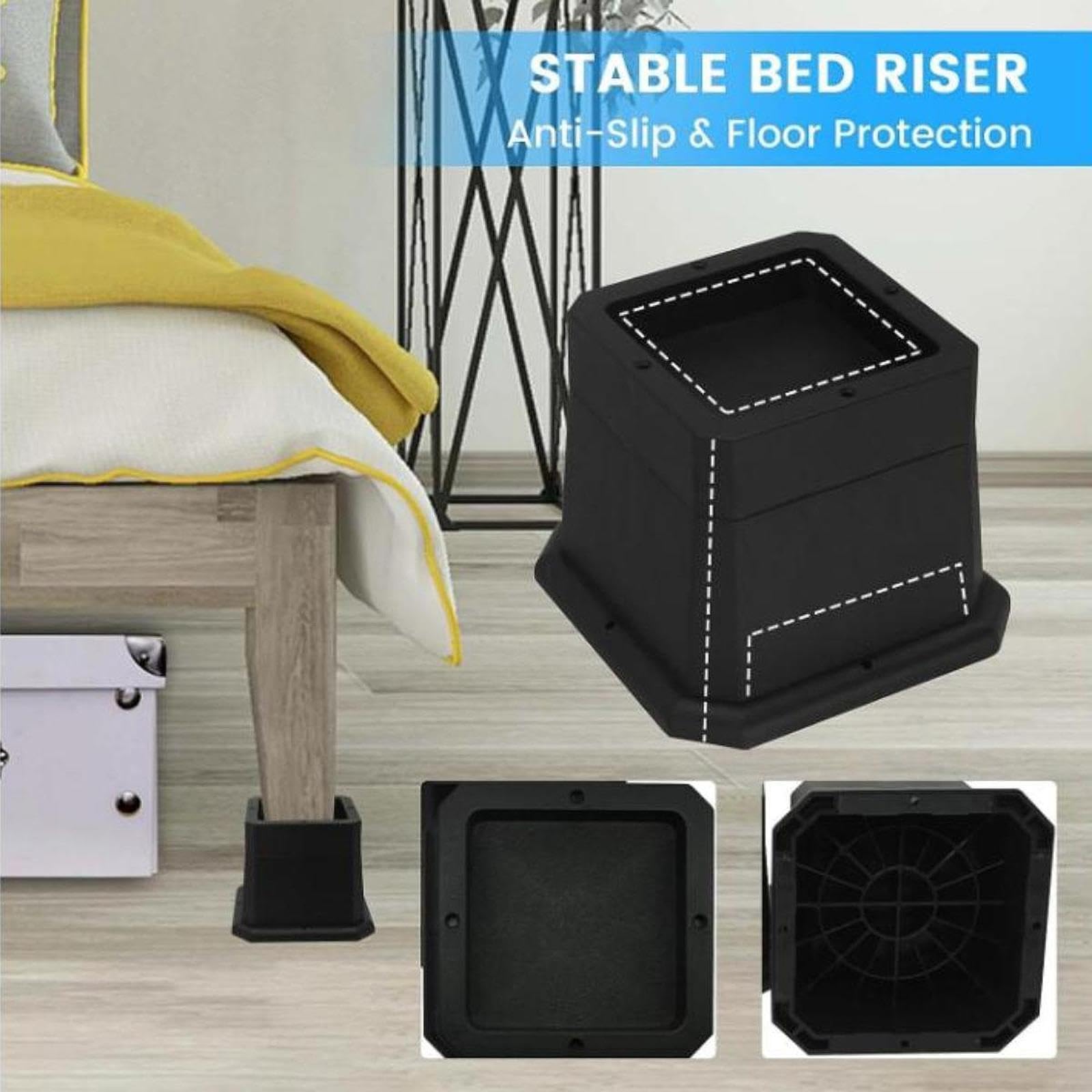 Elevadores de muebles que ahorran espacio, Negro 6 pulgadas | resistentes, elevan camas, sofás y pisos, al tiempo que ofrecen almacenamiento o gabinetes adicionales sin , Negro , 6
