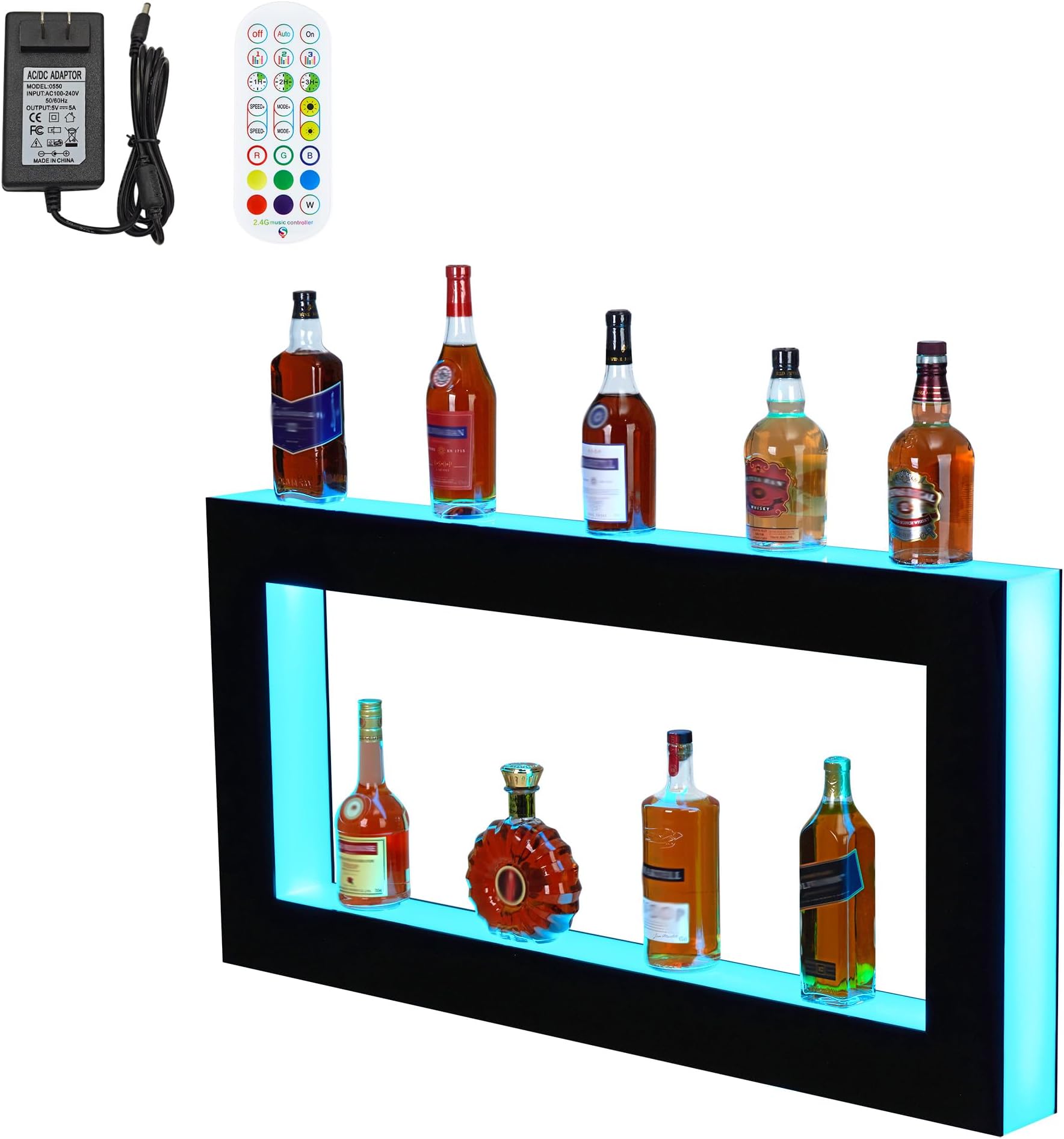 LED Liquor Bottle Display Shelf -2 Tier Lighted Bar Shelf with Remote & App Control, 16 Colors - Acrylic Bottle Holder for Home Bar, Wine & Whiskey Collection (Multi-Color Modes, 48")