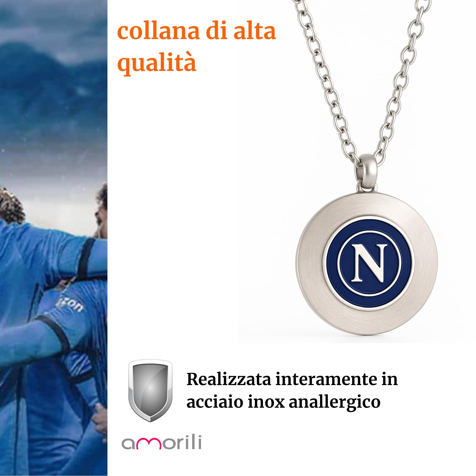 Collana Uomo Acciaio Smaltato – Ciondolo Commemorativo Squadra di Calcio Partenopea | Gioiello Tifosi | Idea Regalo Fan Calcio