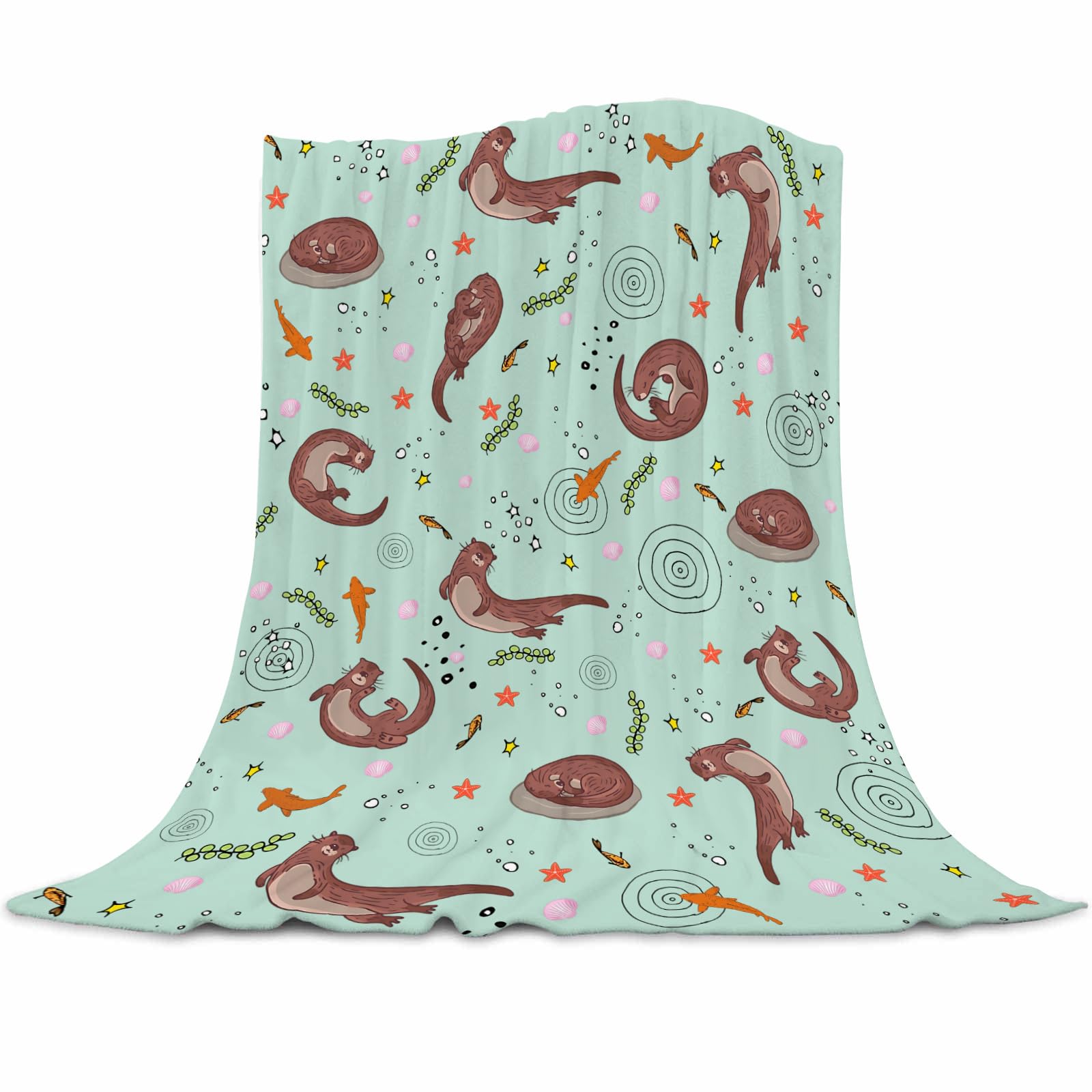 Qucarder Sea Otters Otter Throw Blanket Green Throw Blankets Lightweight Cozy Flannel Blanket For Living Rooms Bedroom Couch Sofa Home Decor 50X60 Inch