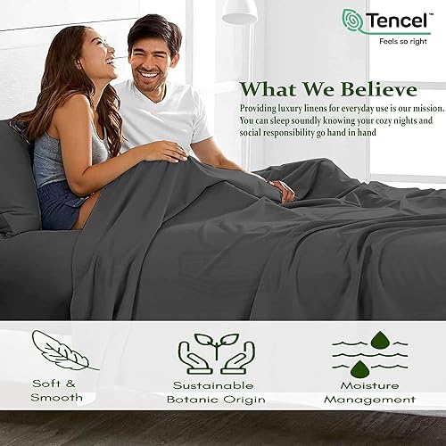 Miniatura 7 de Tencel Sábanas King 100% eucalipto Tencel Lyocell - Sábanas de eucalipto para todas las estaciones, 4 piezas de sábanas Tencel tamaño King,