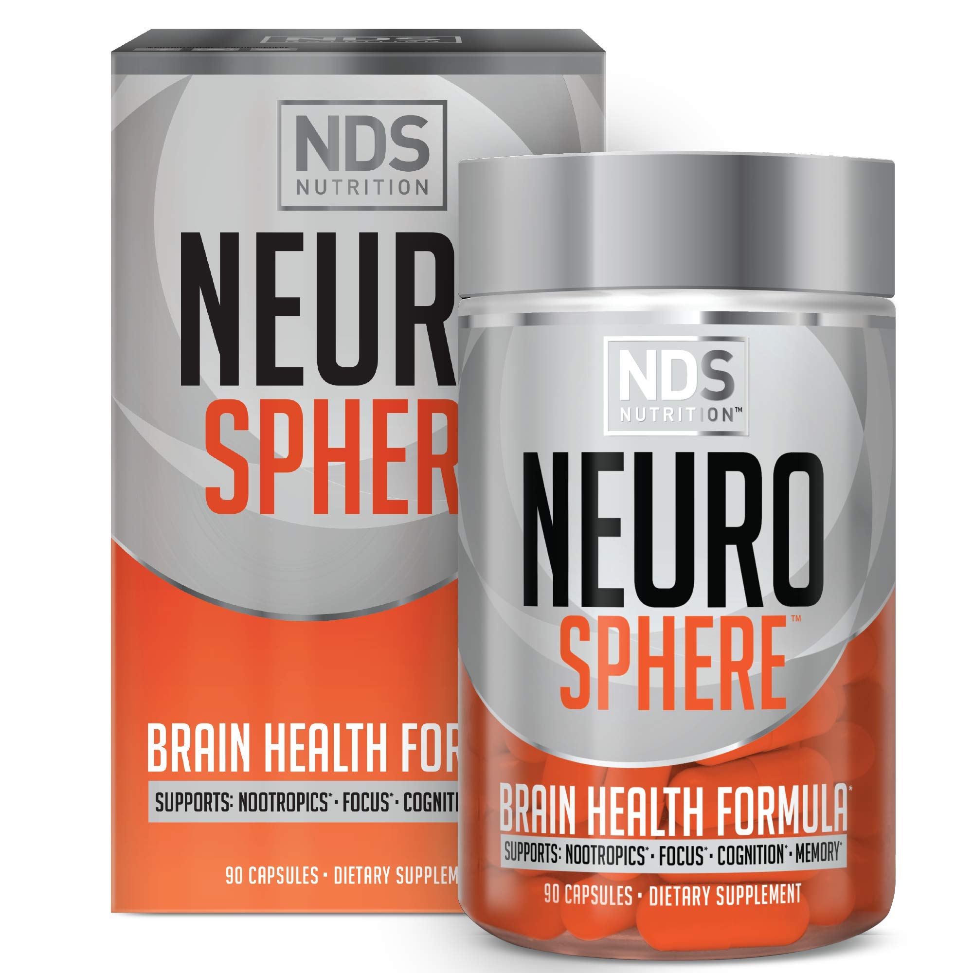 NDS Nutrition Neuro Sphere - Brain Health Formula - Nootropic, Increase Focus and Energy, Enhance Concentration, Antioxidant and Immunity Support - 90 Capsules