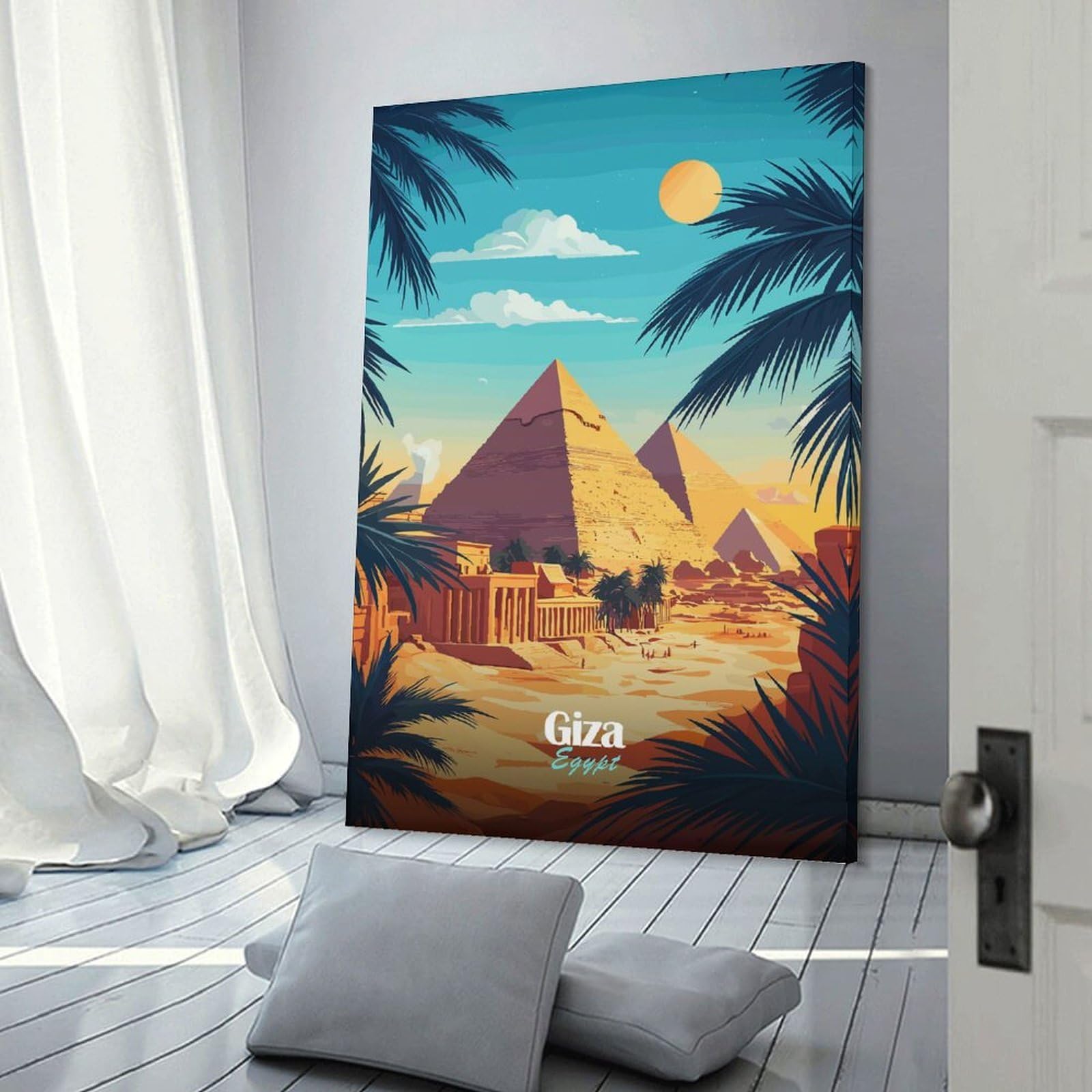 Junmoney Giza Pyramids Landscape Canvas Art Print, 24x36inch(60x90cm), for Living Room, Bedroom, Office Or Hallway, Decorative Artwork with Broad Appeal