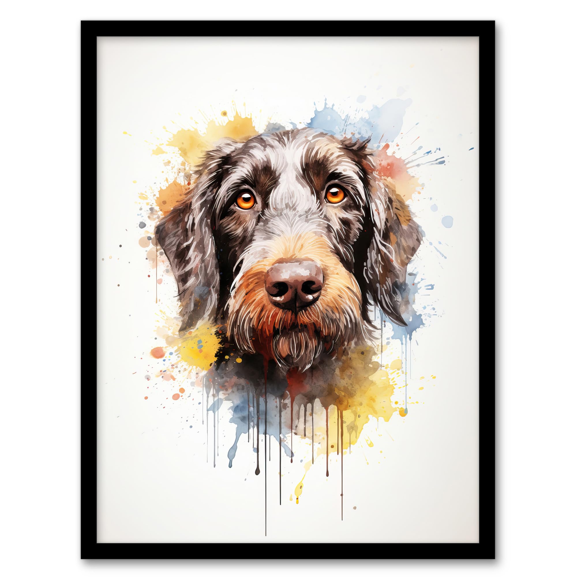 Wirehaired German Pointer Lovers Watercolour Pet Portrait Wall Art Poster Print