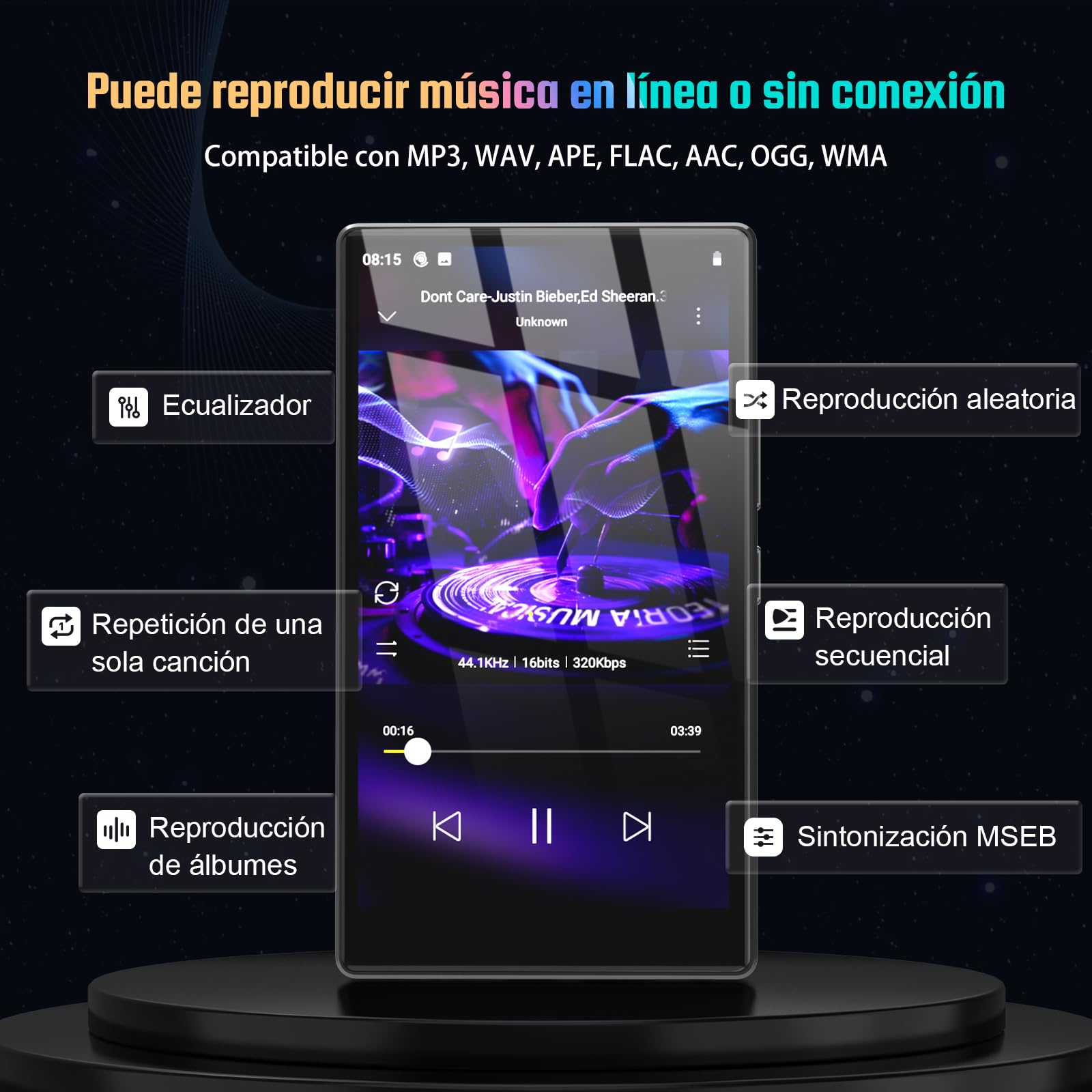 96 GB Reproductor MP3 de con Sistema operativo Android 13, Reproductor MP3 de 5" con Bluetooth y WiFi, Reproductor MP4 HD 1080P, Reproductor de música con Spotify, Audible y Play Store