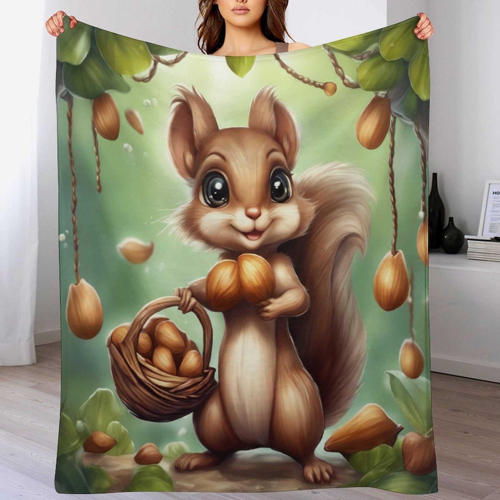 Couverture flanelle écureuil mignon plaid chaud toutes saisons 150x200cm