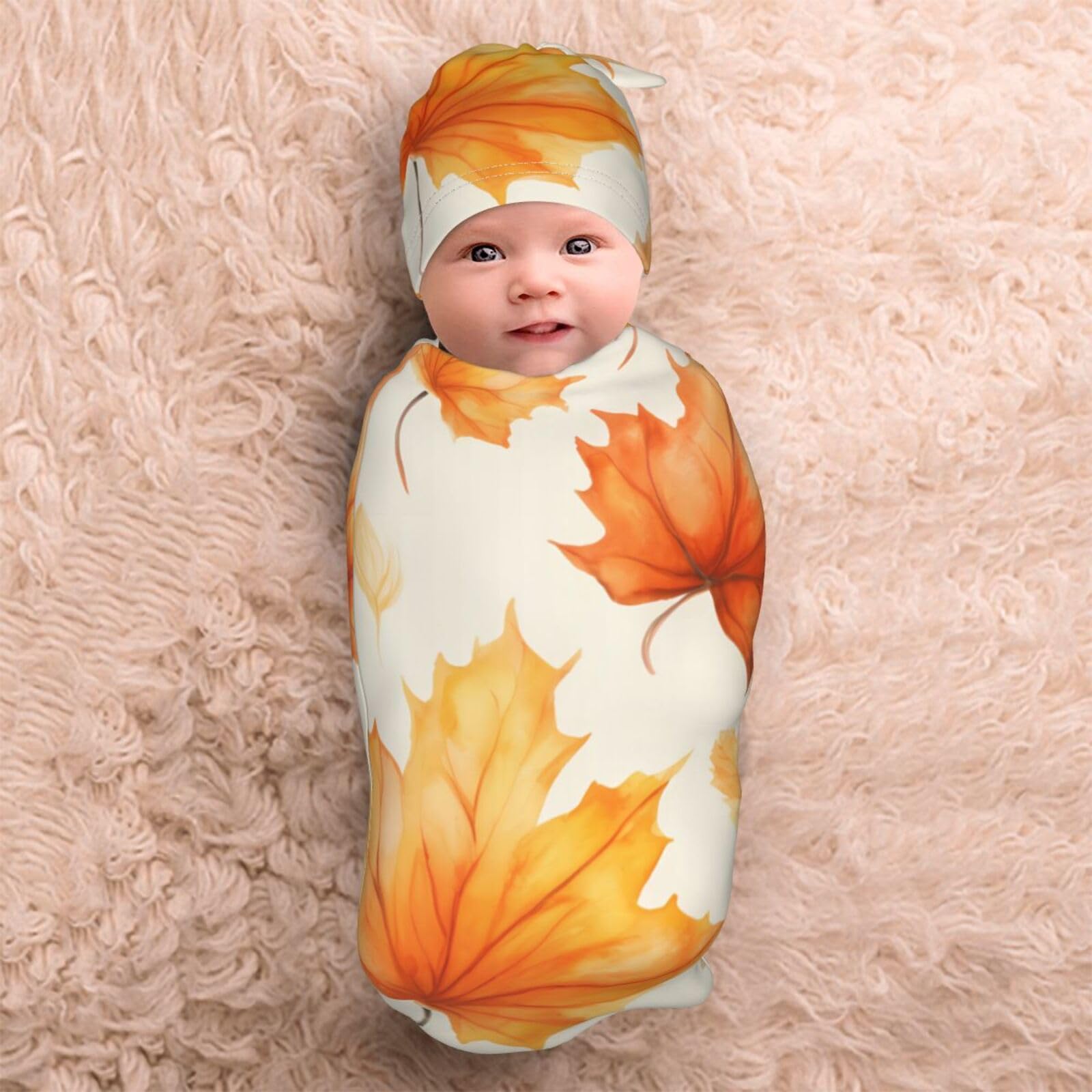 3d foglia d'acero swaddle coperta e cappello set per neonati avvolgente accogliente per neonati bambino comfort 29x53 cm