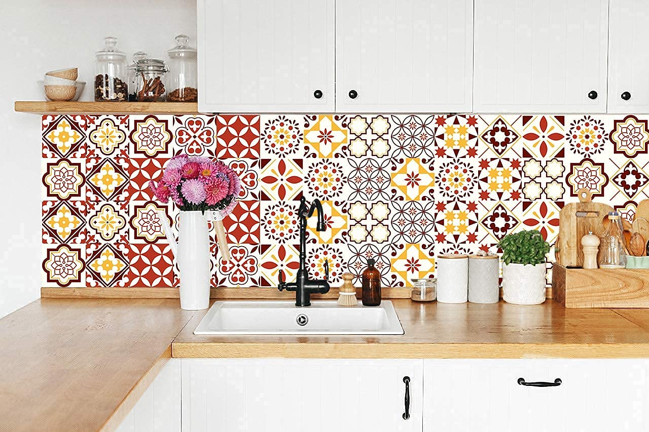 GRAPHIX DESIGN Moroccan Tile Stickers for Kitchen Backsplash Bathroom Floor Wood Glass Stick Home Decor Furniture (A, 6X6 Inch) 2