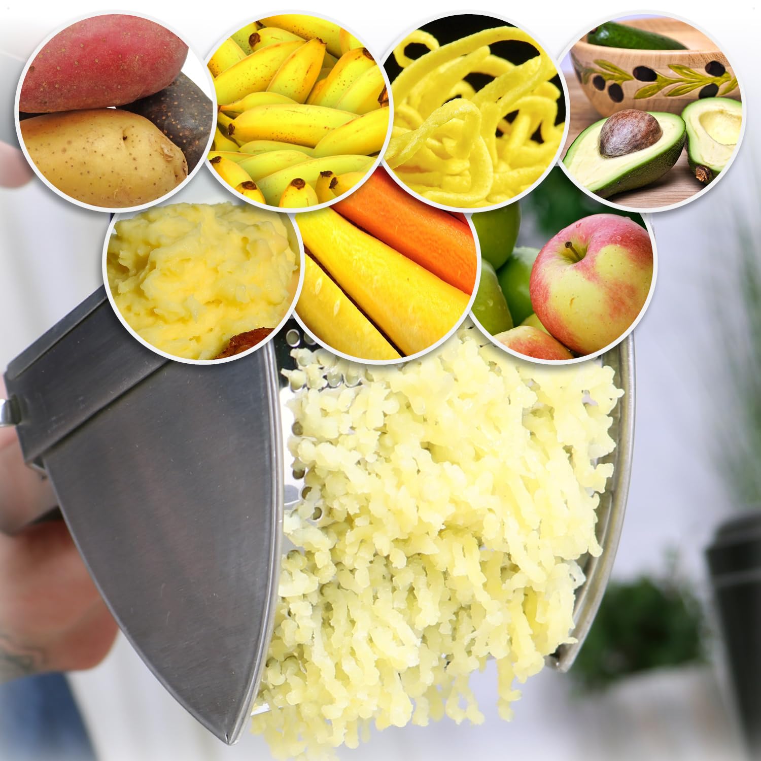 com-four® Kartoffelpresse aus rostfreiem Edelstahl, spülmaschinengeeignet - Spätzlepresse - Spaghettieispresse - Kartoffelstampfer