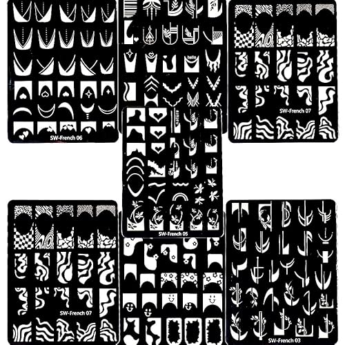 7 Sheets French Line Nails Art Stamping Plate Geometrical Wave Line Drawing Templates Flower Love Lace Stamp Mold Manicure Valentine's Day Design Decoration Nails Gel Printing Charm For Stencils Tools #TOP5
