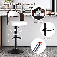 Vista 4 de Nalupatio Modern Bar Stools, Wooden Upholstered Faux Leather Swivel Barstools, Seat Adjustable Height Bar Chairs with Back & Footrest for Kitchen