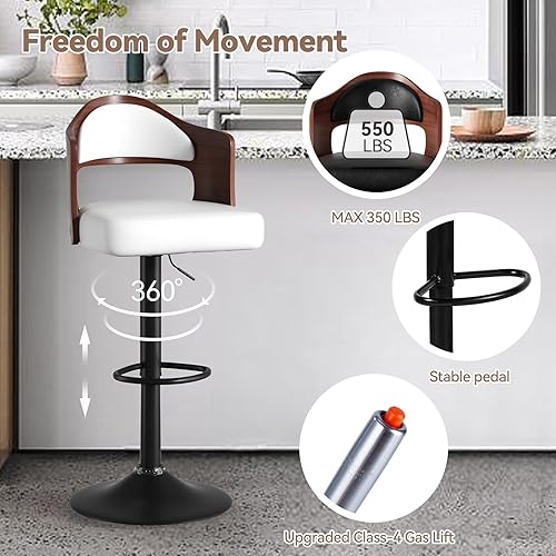 Miniatura 4 de Nalupatio Modern Bar Stools, Wooden Upholstered Faux Leather Swivel Barstools, Seat Adjustable Height Bar Chairs with Back & Footrest for Kitchen