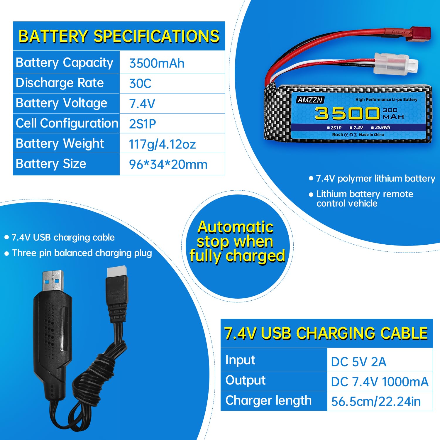 2PCS 7.4V 3500mah 30C 2S Lipo batteria T spina con caricabatterie 2-in-1 per MJX H16 H16P H16E H16GT H16BM H16DR H16PL 14301 RC auto ad alta velocità