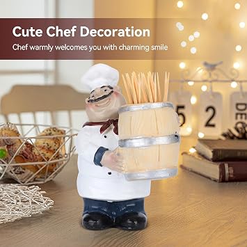 Agatige Chef Figurines Toothpick Holder, Resin Toothpick Dispenser with Italian Chef Statue Italian Restaurant Decorations for Kitchen Counter Restaurant Coffee Shop Decor