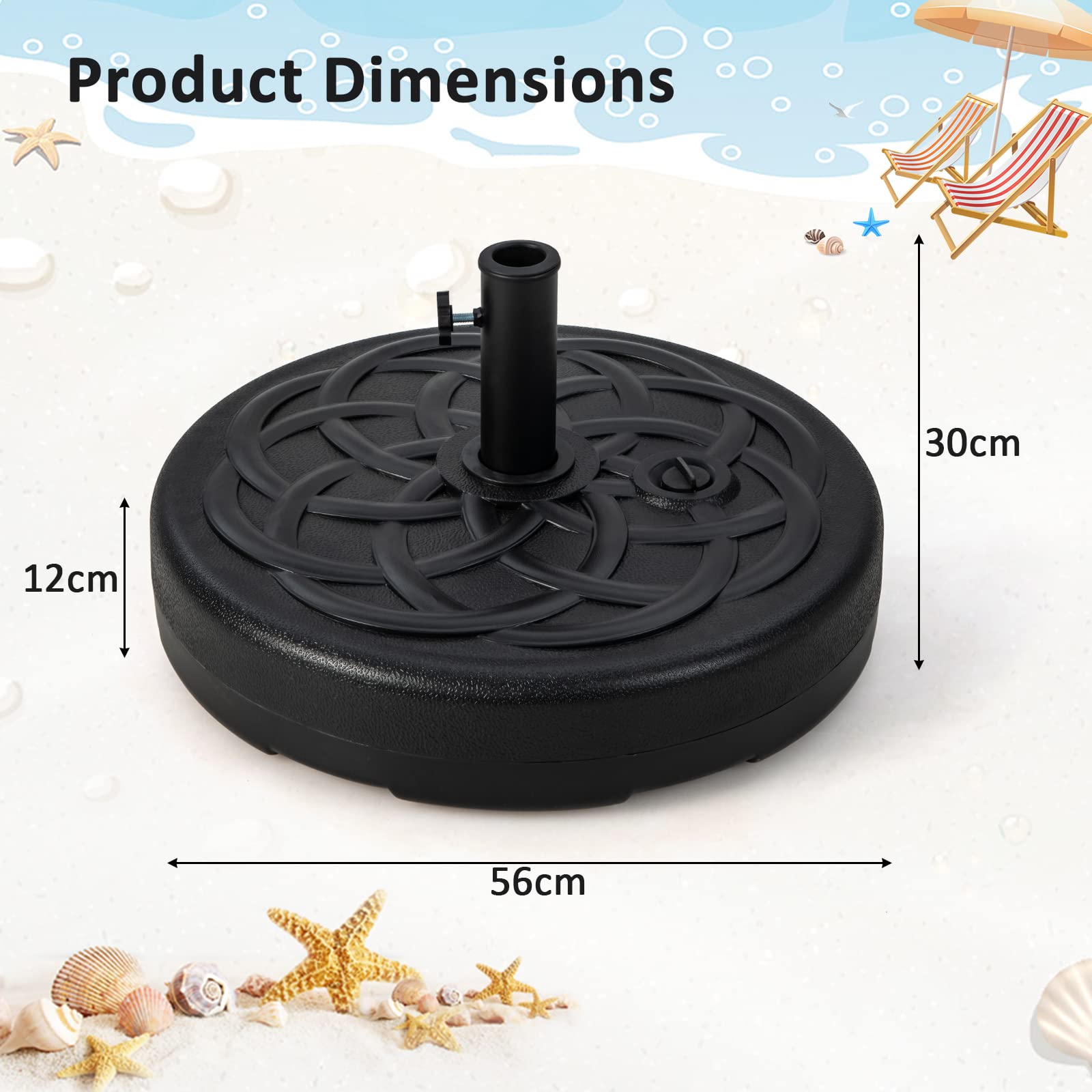 Wytrzymały stojak na parasol, 30 kg/34 kg/40 kg/46 kg, wypełniany wodą/piaskiem, zintegrowany uchwyt, pasuje do parasoli rynkowych 38 mm/48 mm, idealny do użytku na zewnątrz w ogrodzie