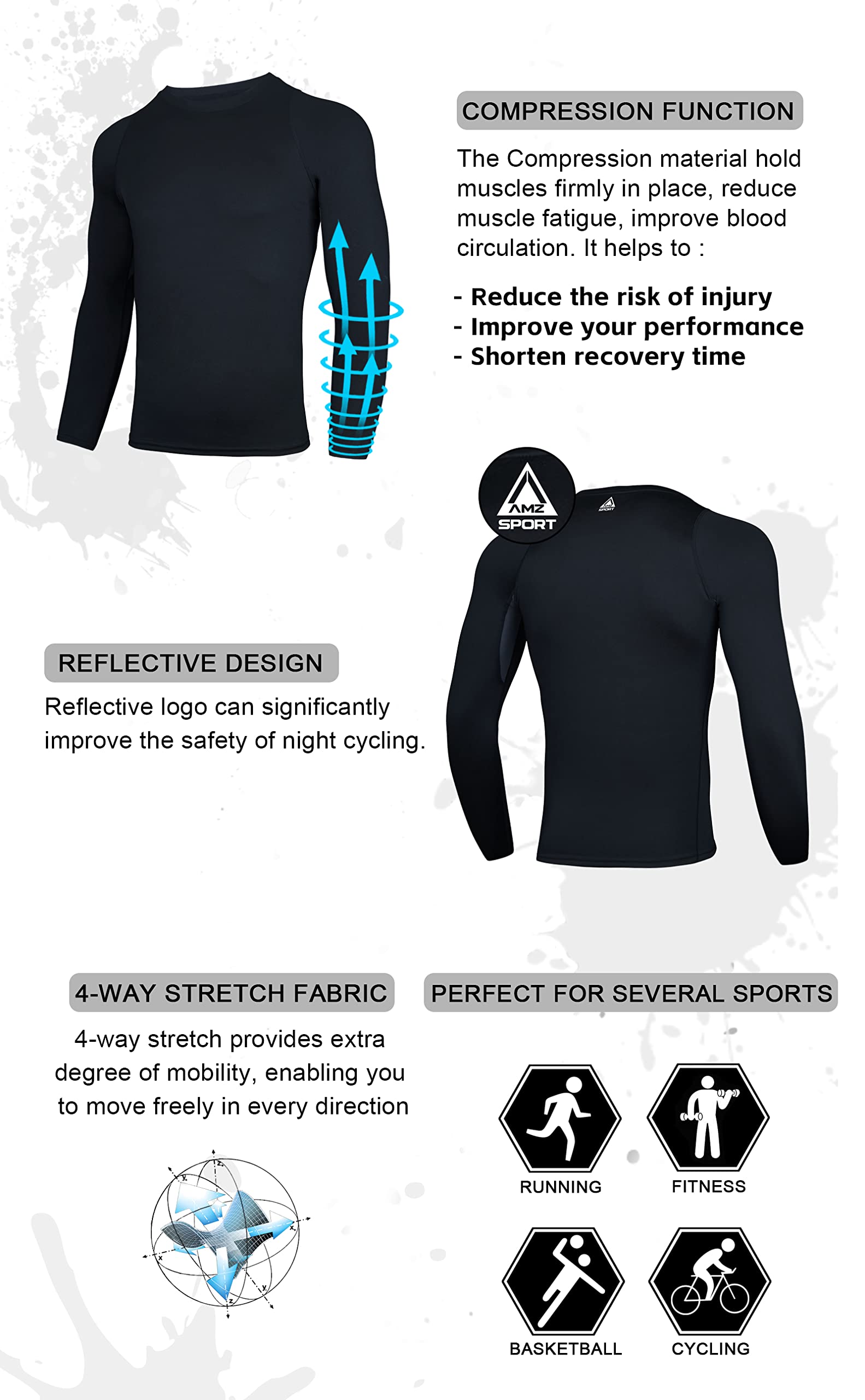 AMZSPORT 2 Pezzi Maglia Compressione Uomo Maglietta Termica Manica Lunga Maglie Sportiva Shirts Traspirante da Asciugatura Rapida Camicia Fitness Palestra