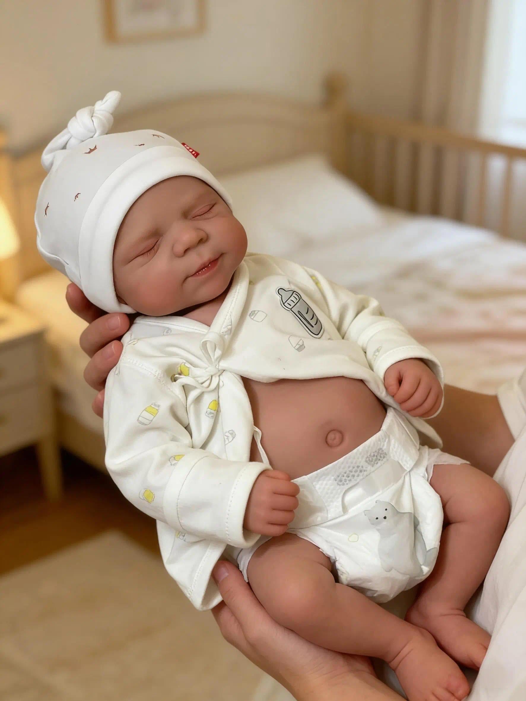 Zero Pam 45 CM Real Life Reborn Baby Dolls Boy Eyes Closed with Realistic Veins, 18 Inch Lifelike Poseable Anatomically Correct Newborn Sleeping Silicone Baby Dolls Full Body Soft Vinyl for Kids